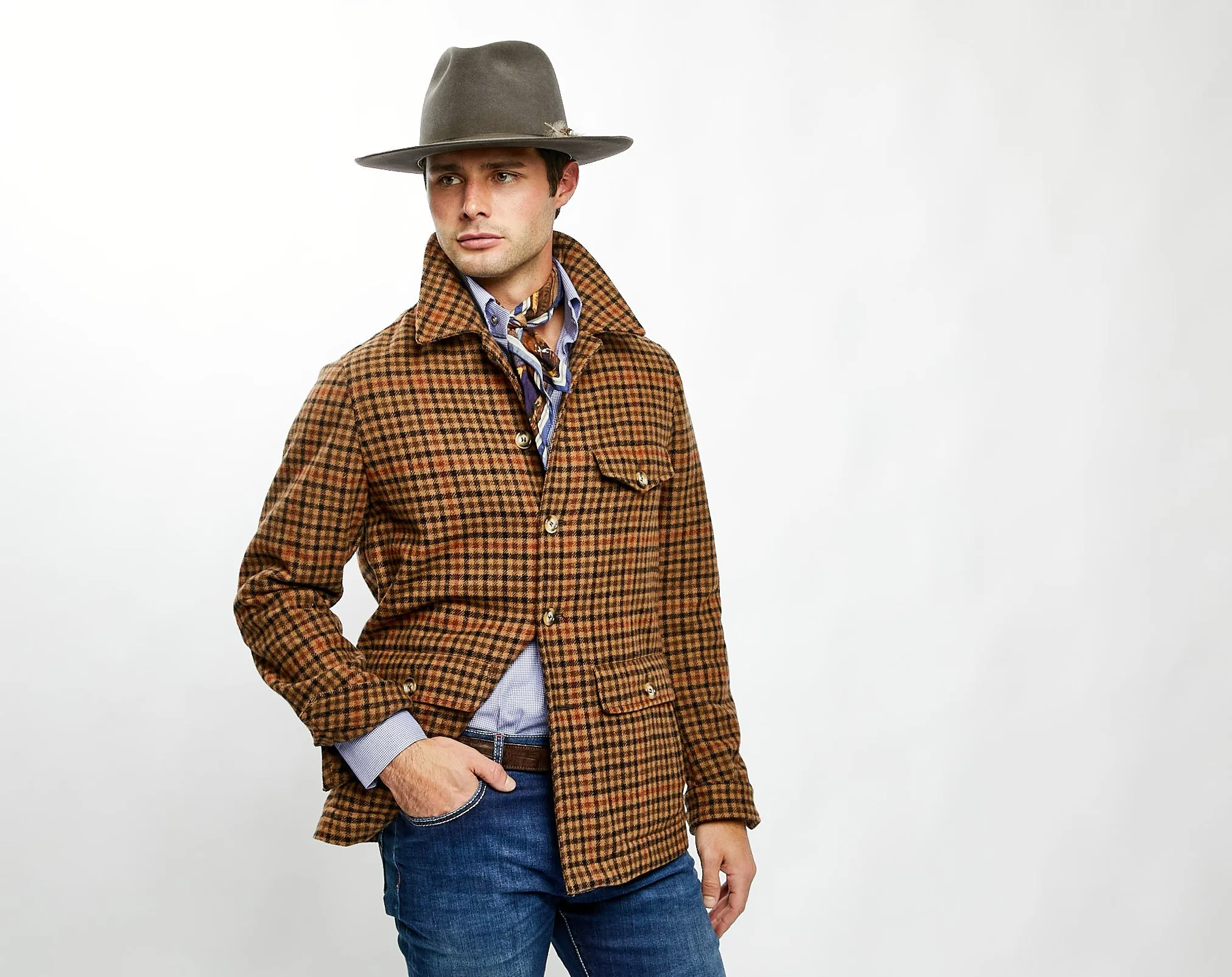 Marco Overshirt in Tan/Brown Check,Men