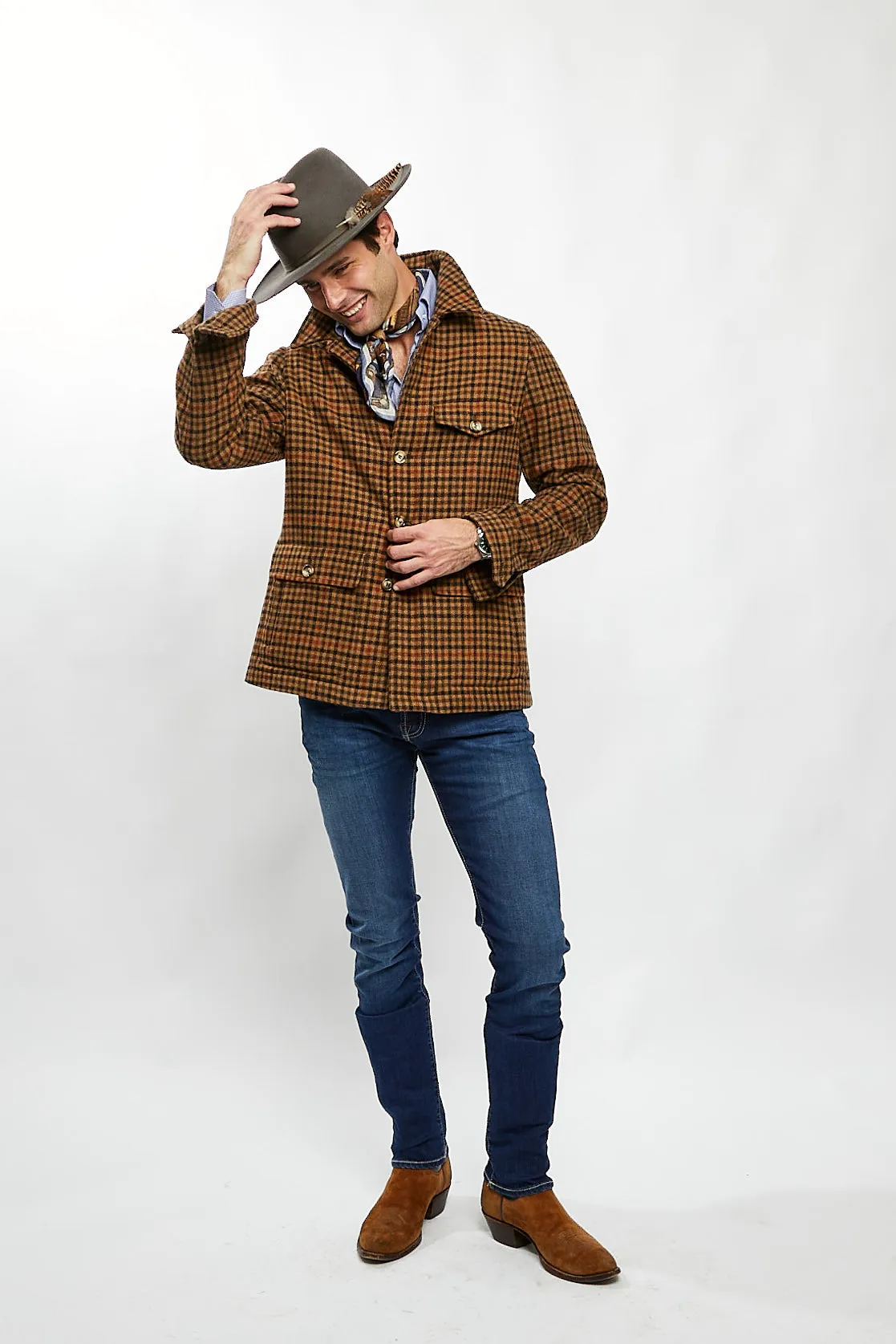 Marco Overshirt in Tan/Brown Check,Men