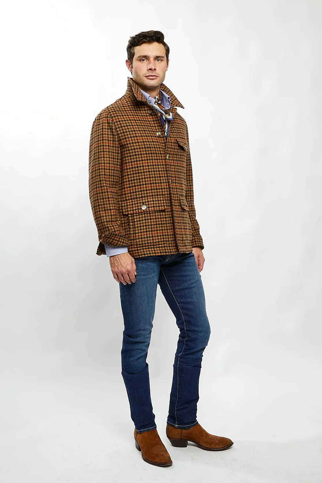 Marco Overshirt in Tan/Brown Check,Men