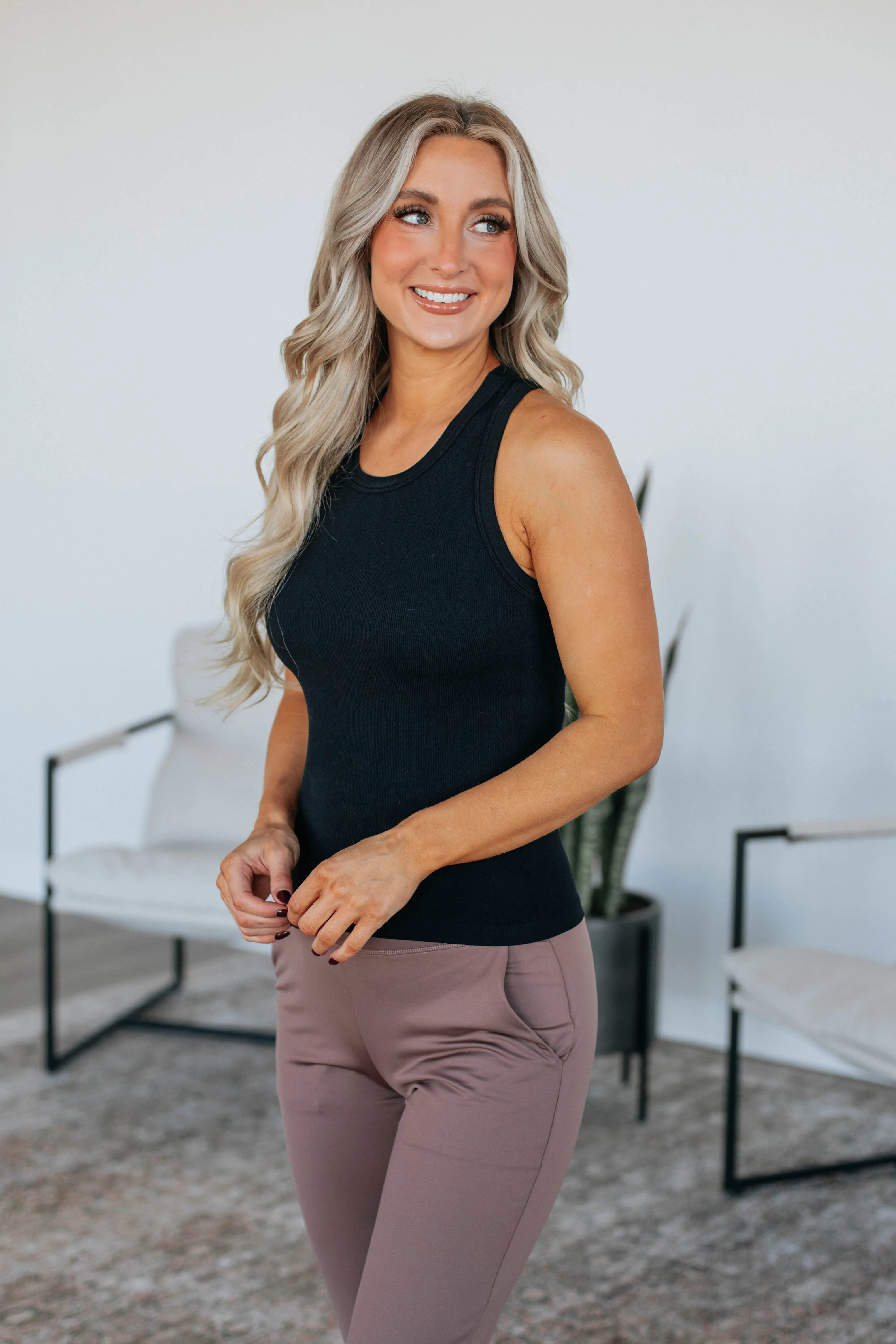 Maude Ribbed Tank - Black,Women Tank