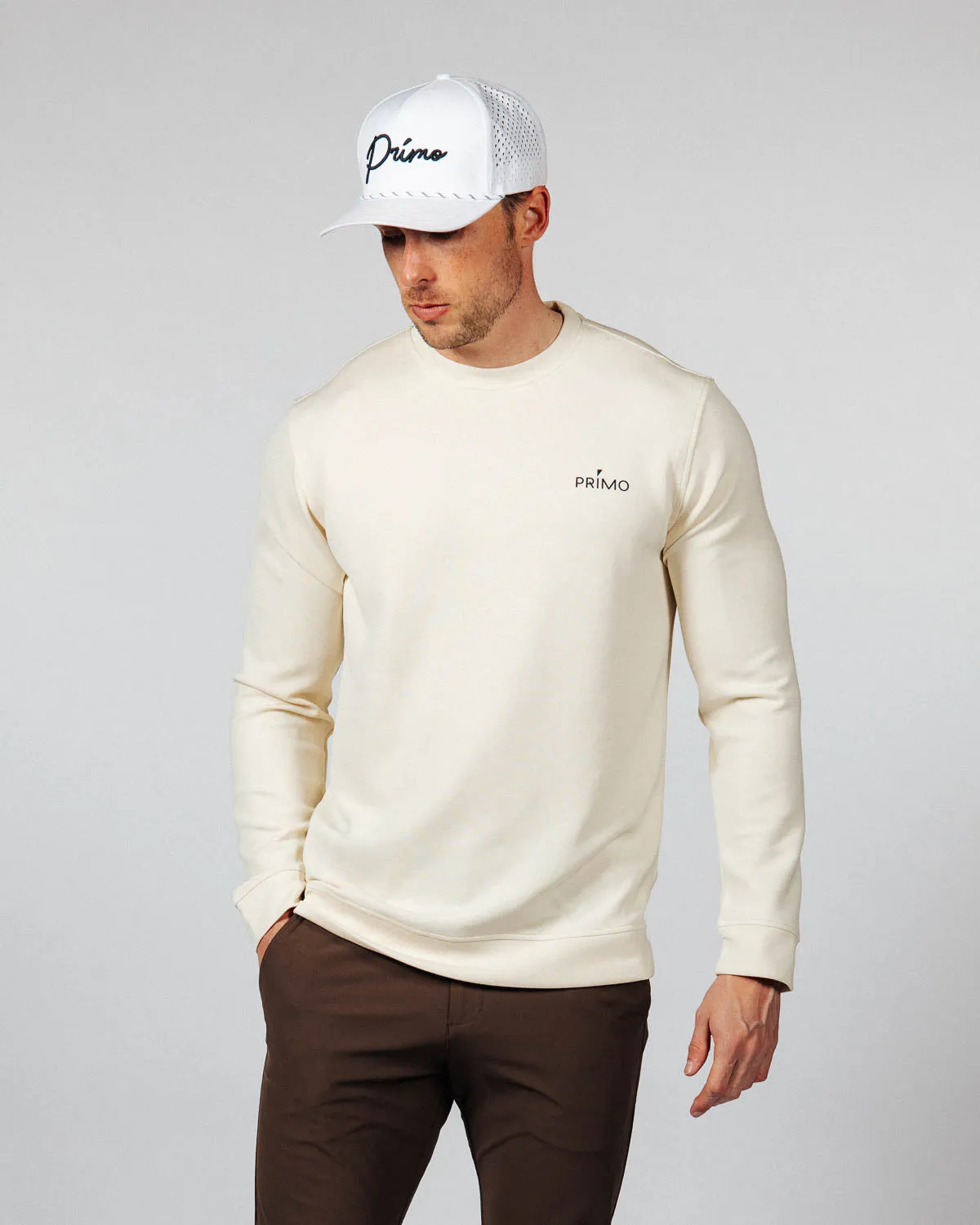 Men's Light Khaki Golf Crew Neck,Men