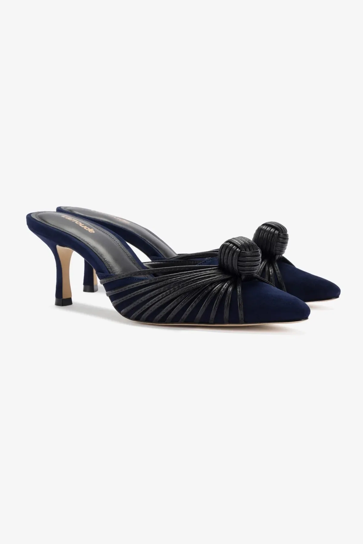 Mini Valerie Pump In Navy Suede and Black Leather,Women Heel