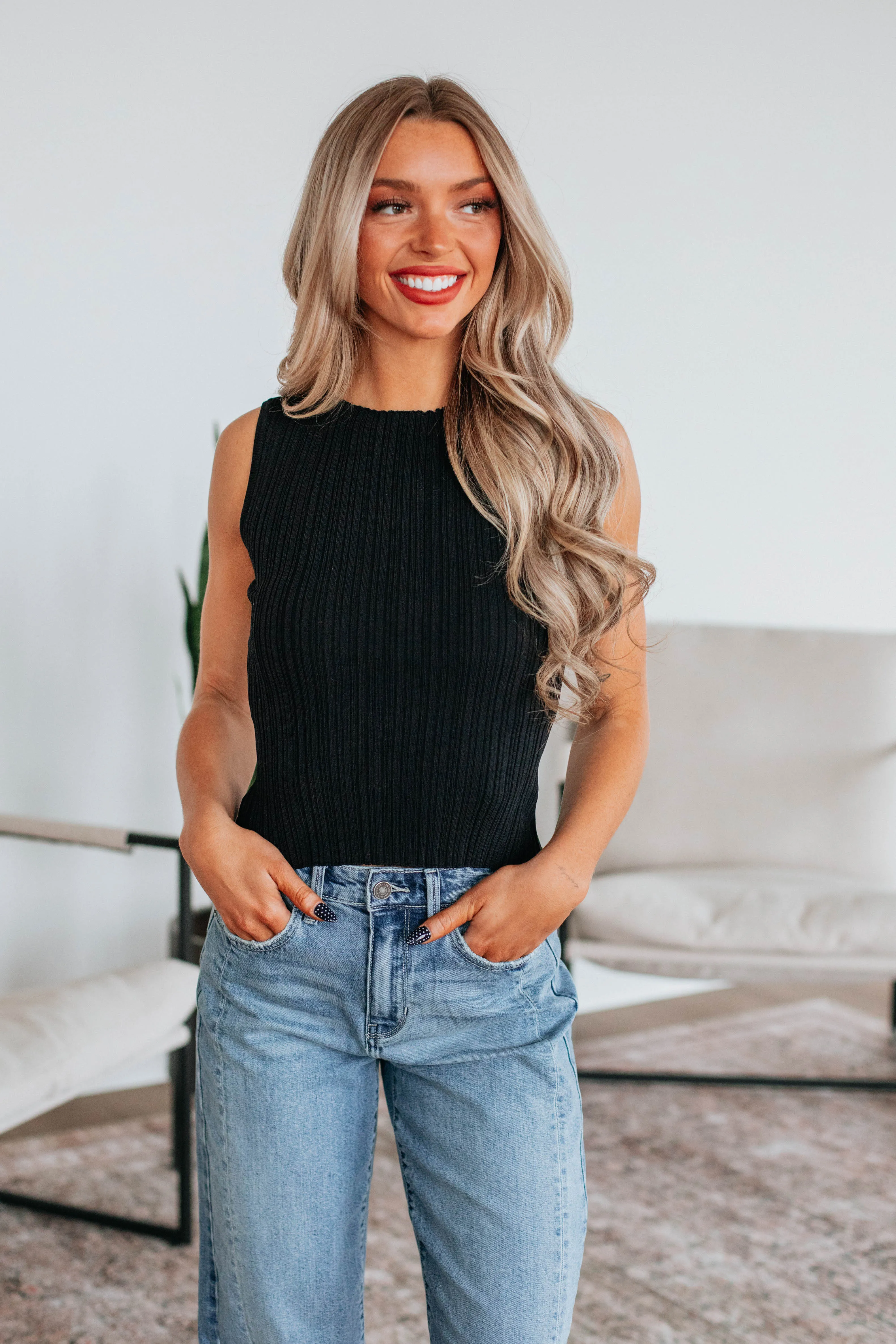 Missie Ribbed Tank - Black,Women Tank