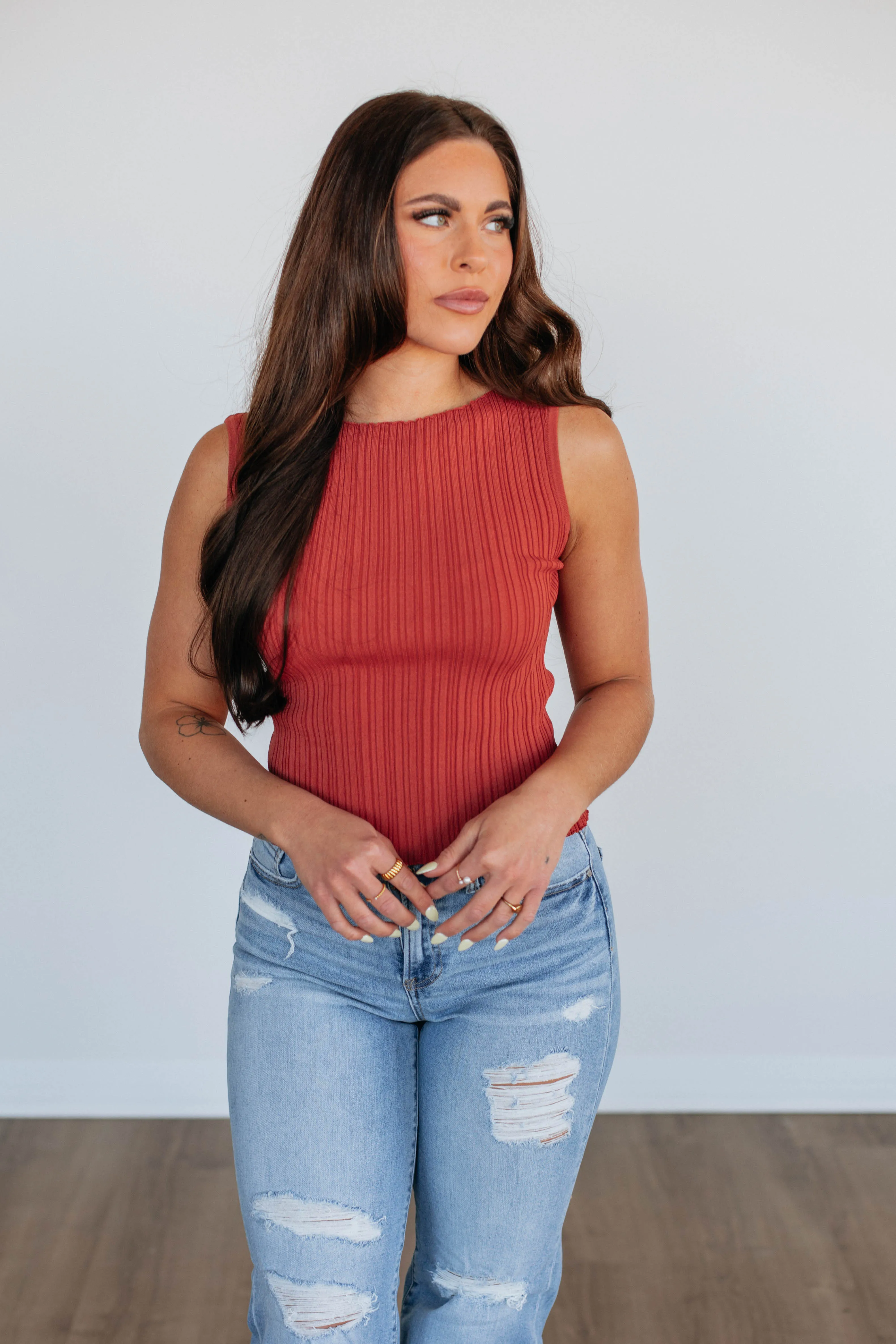 Missie Ribbed Tank - Brick,Women Tank