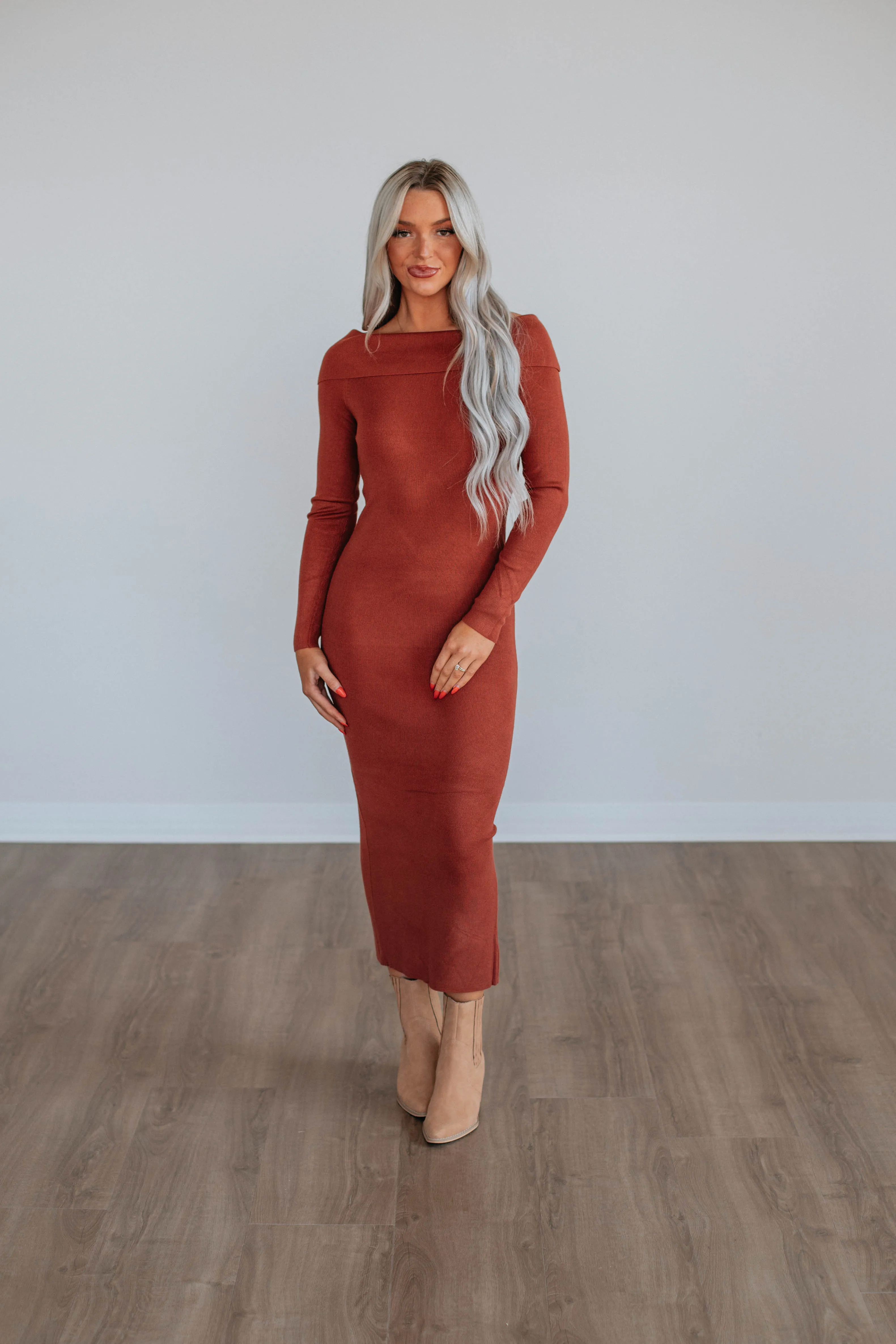 Morgana Sweater Dress - Brick,Women Sweater