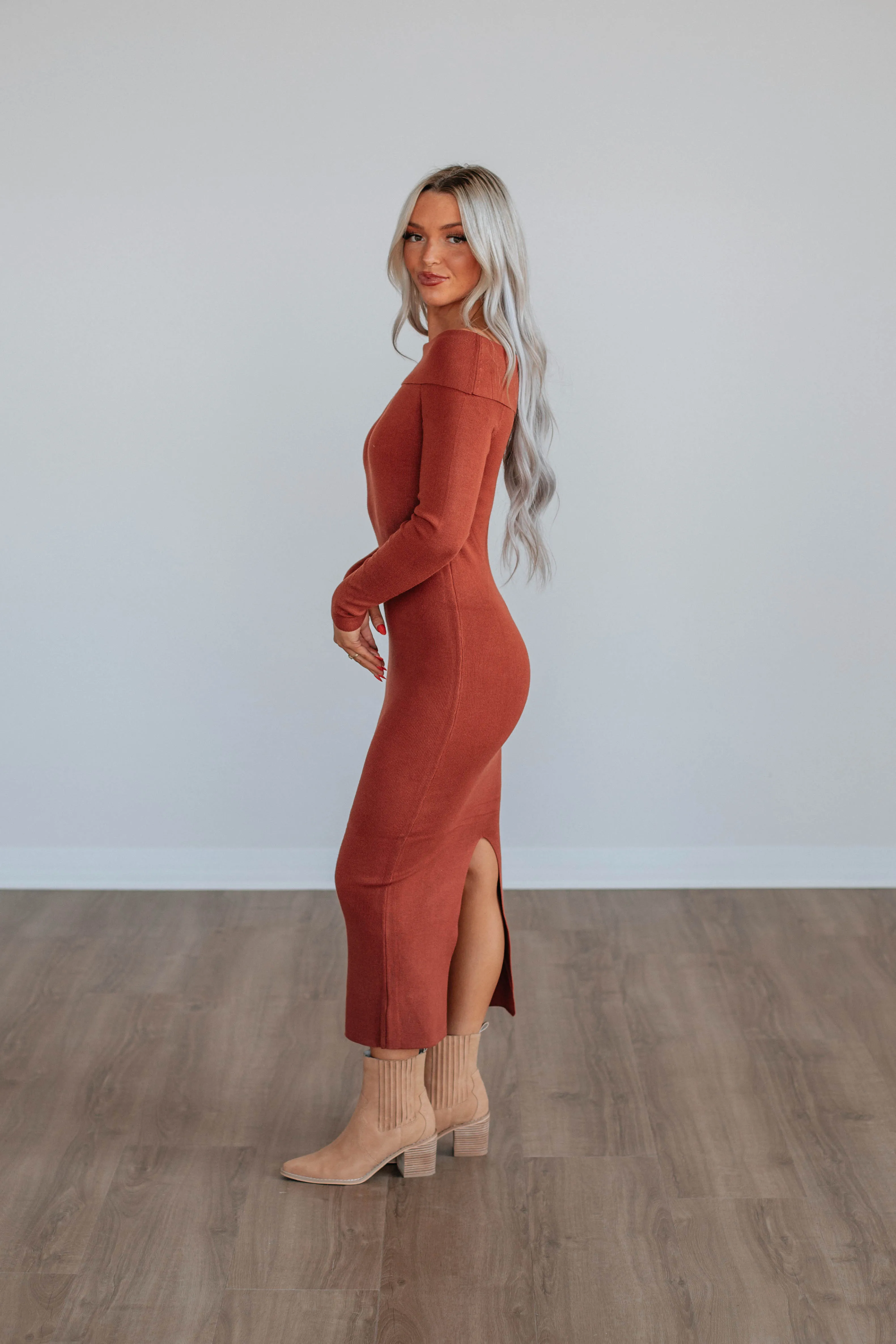 Morgana Sweater Dress - Brick,Women Sweater
