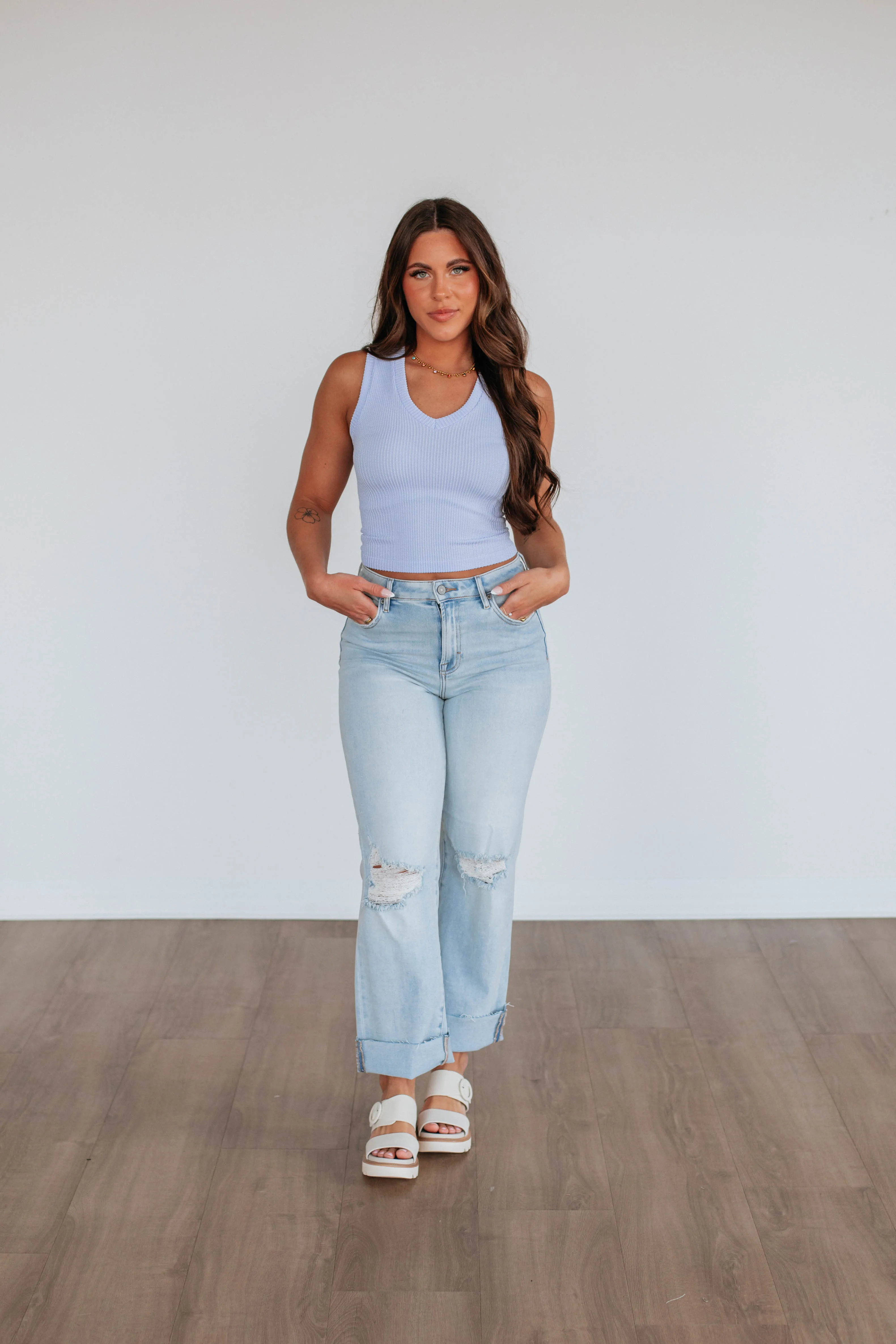 Nola Ribbed Tank - Powder Blue,Women Tank