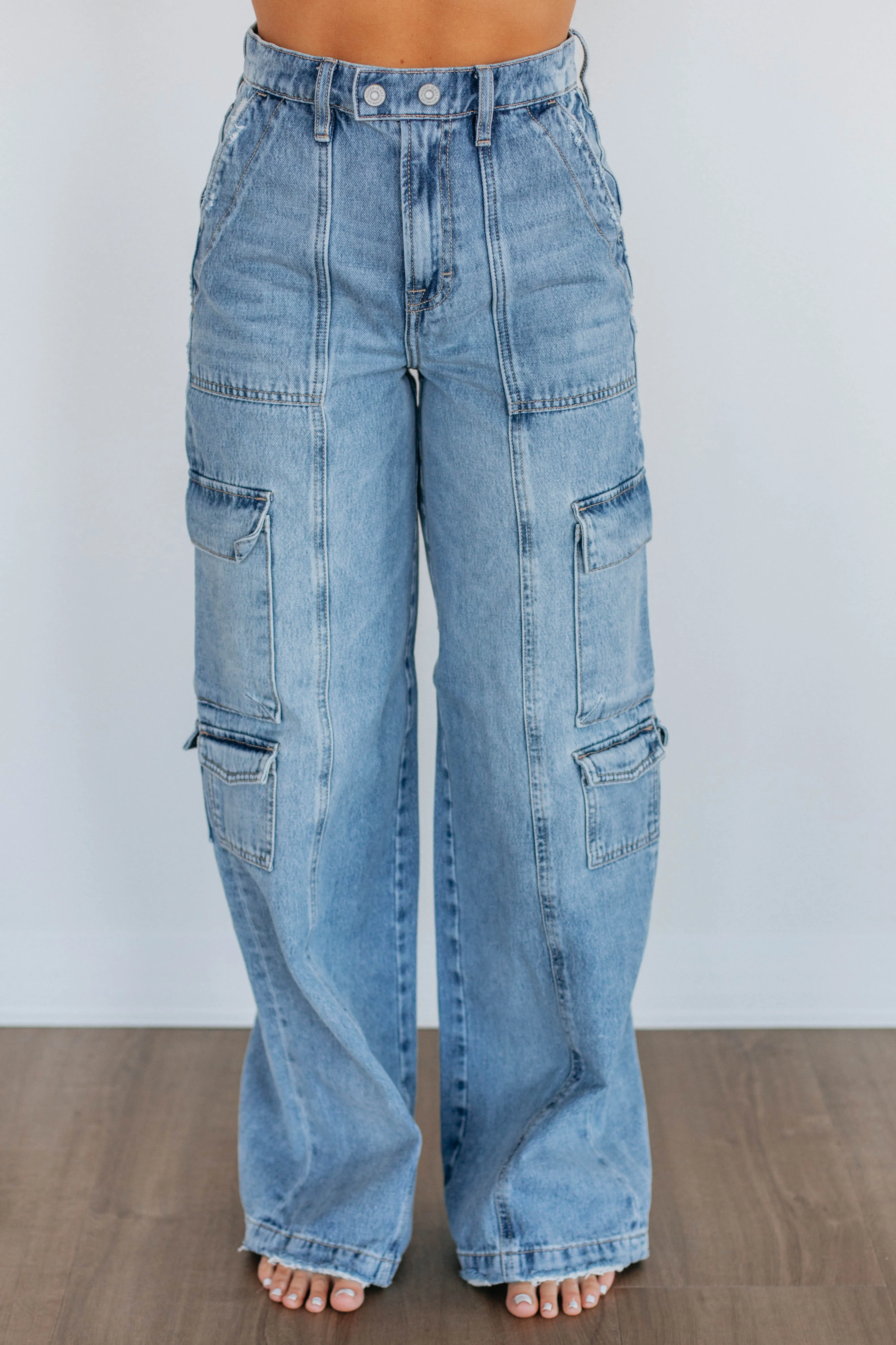 Nori Hidden Cargo Jeans - Medium Wash,Jeans Women