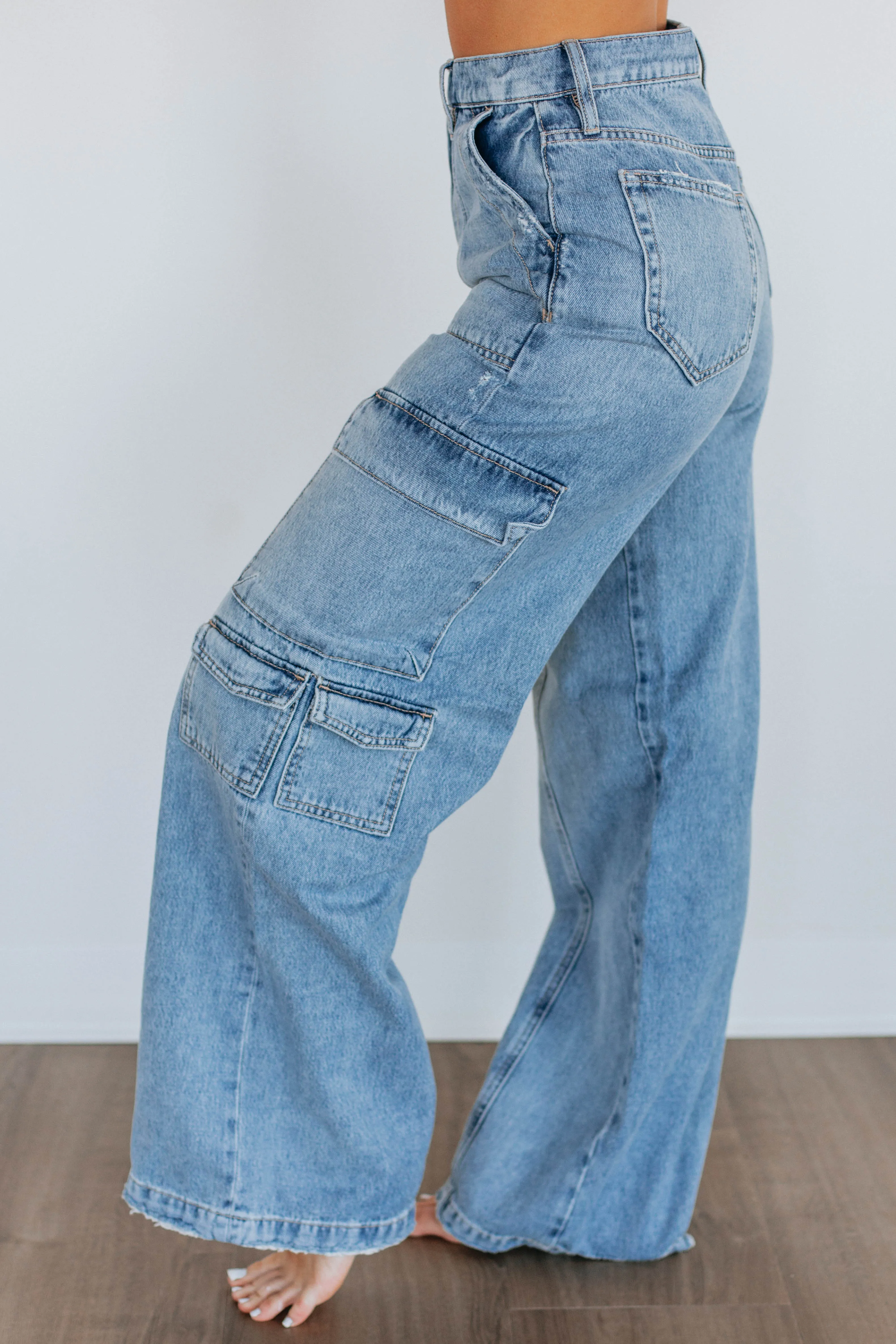 Nori Hidden Cargo Jeans - Medium Wash,Jeans Women