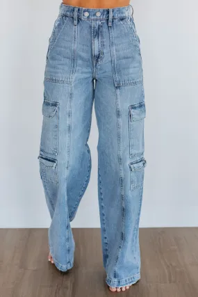 Nori Hidden Cargo Jeans - Medium Wash,Jeans Women