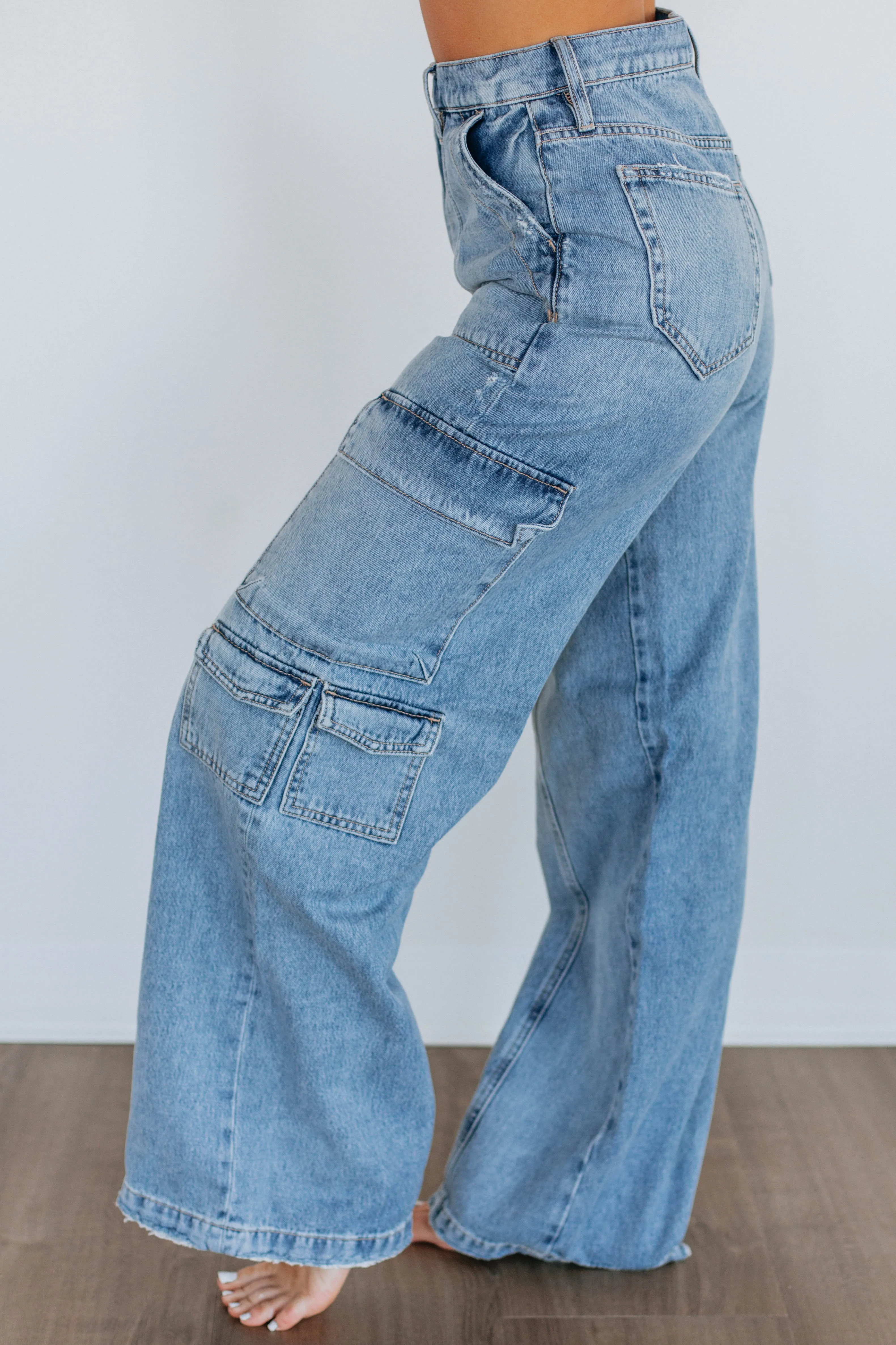 Nori Hidden Cargo Jeans - Medium Wash,Jeans Women