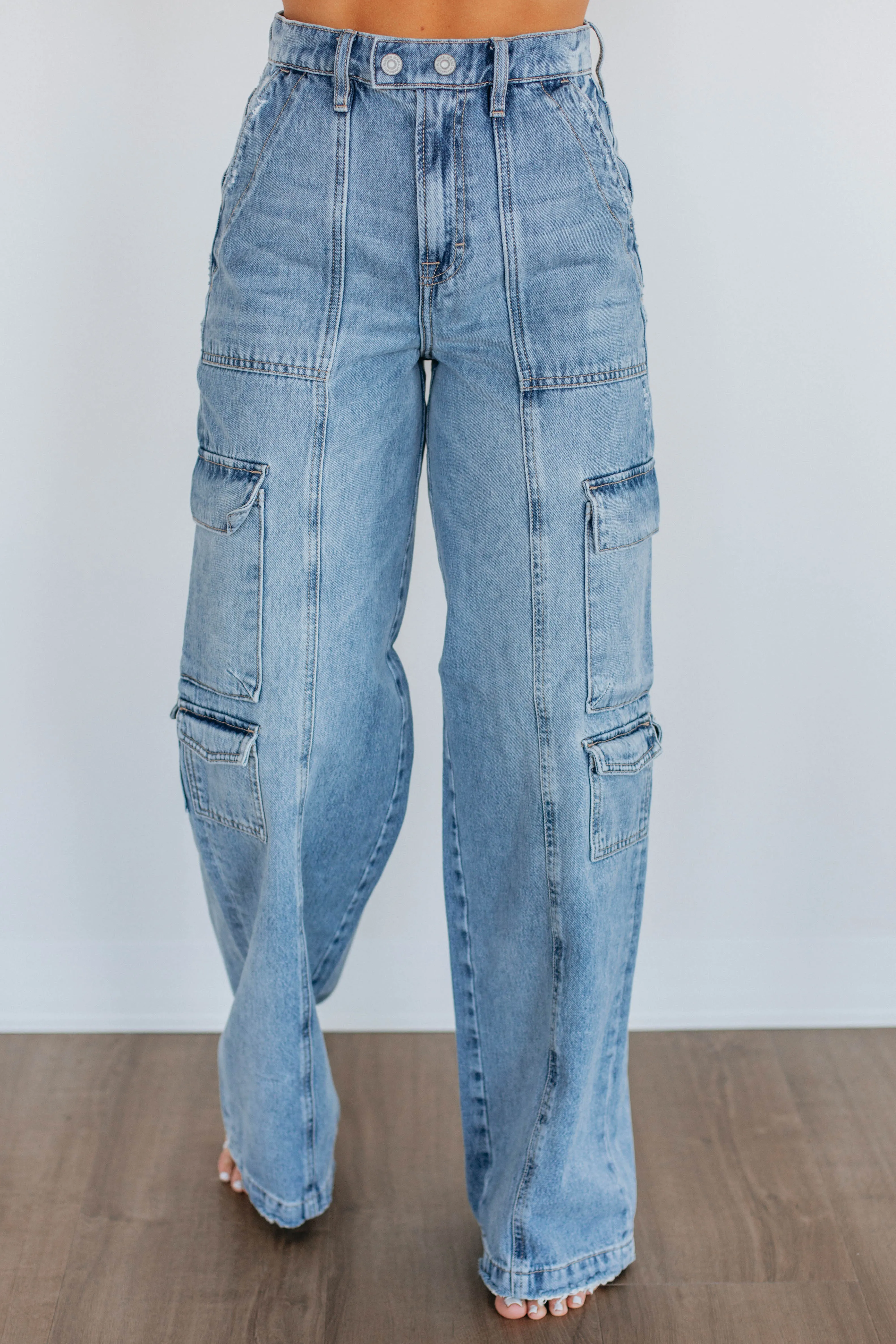 Nori Hidden Cargo Jeans - Medium Wash,Jeans Women