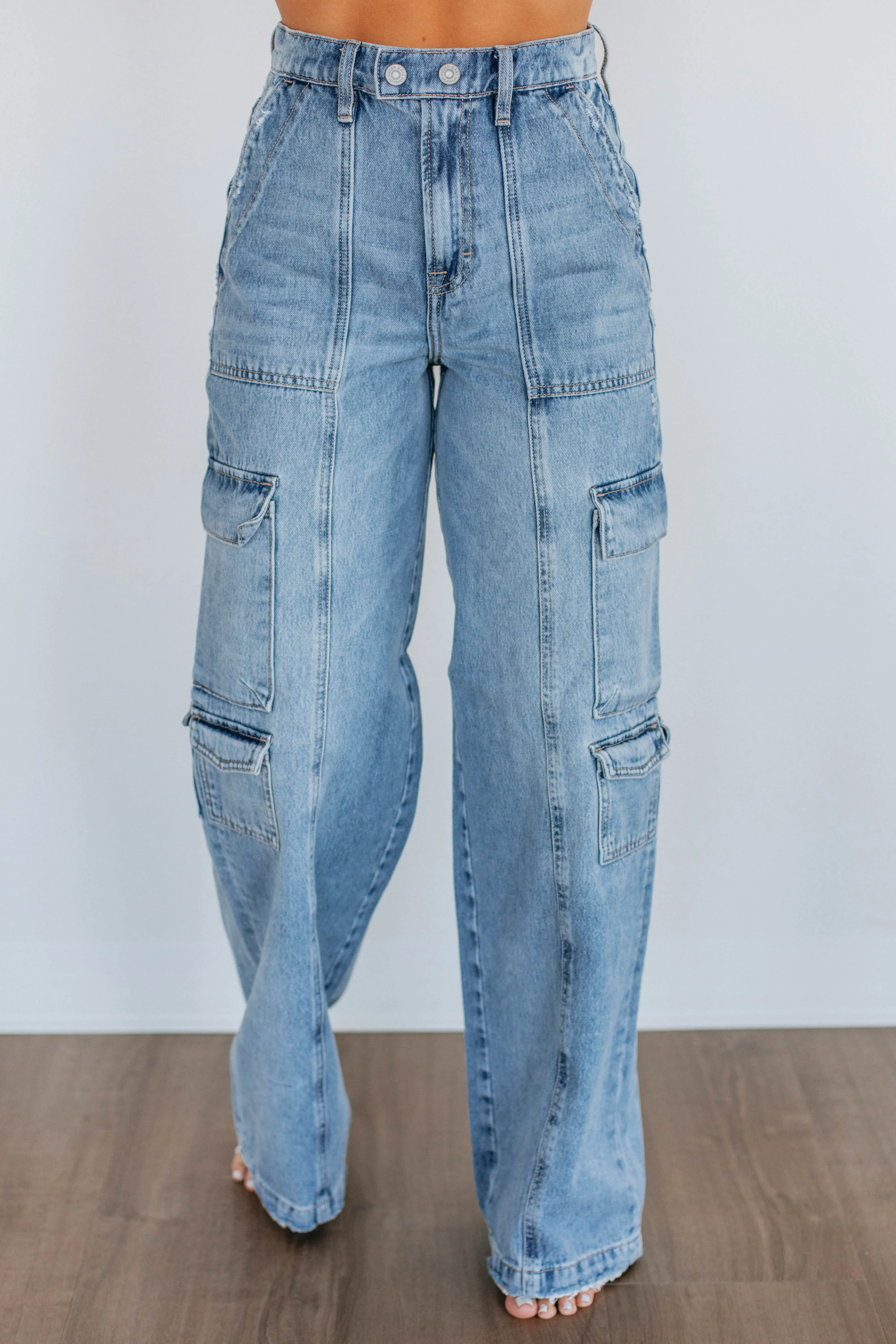 Nori Hidden Cargo Jeans - Medium Wash,Jeans Women