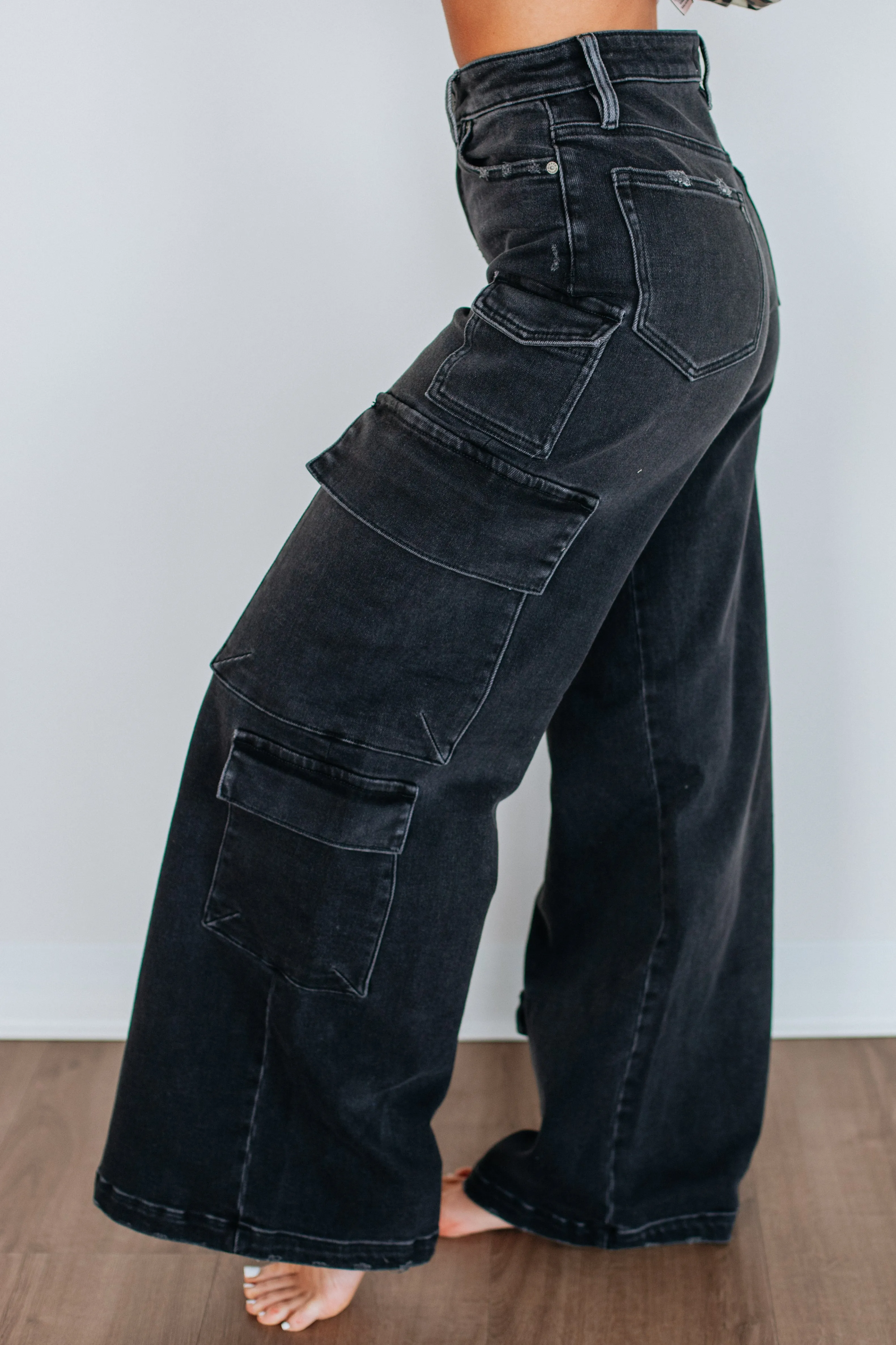 Nori Hidden Cargo Jeans - Vintage Black,Jeans Women