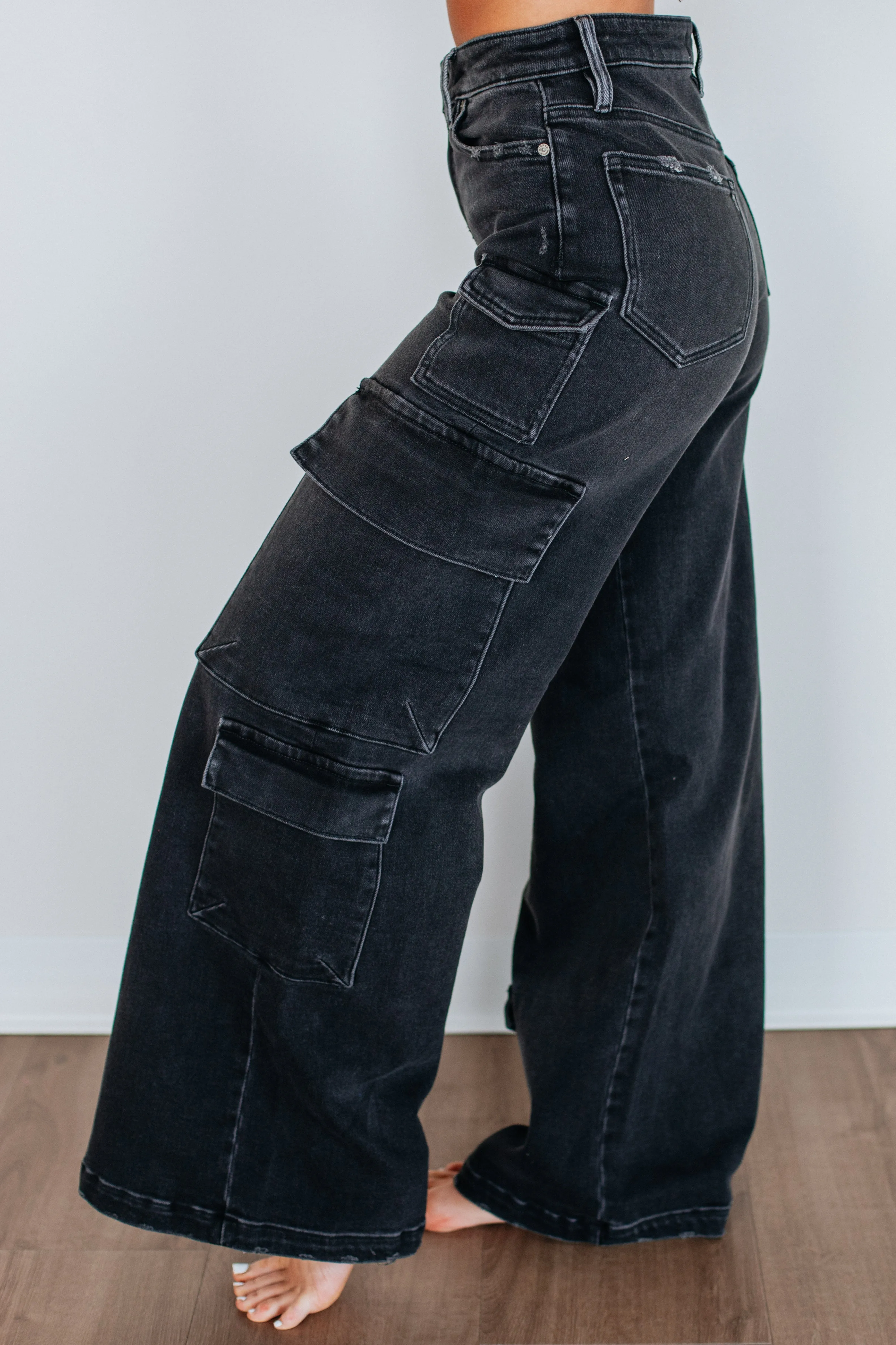 Nori Hidden Cargo Jeans - Vintage Black,Jeans Women