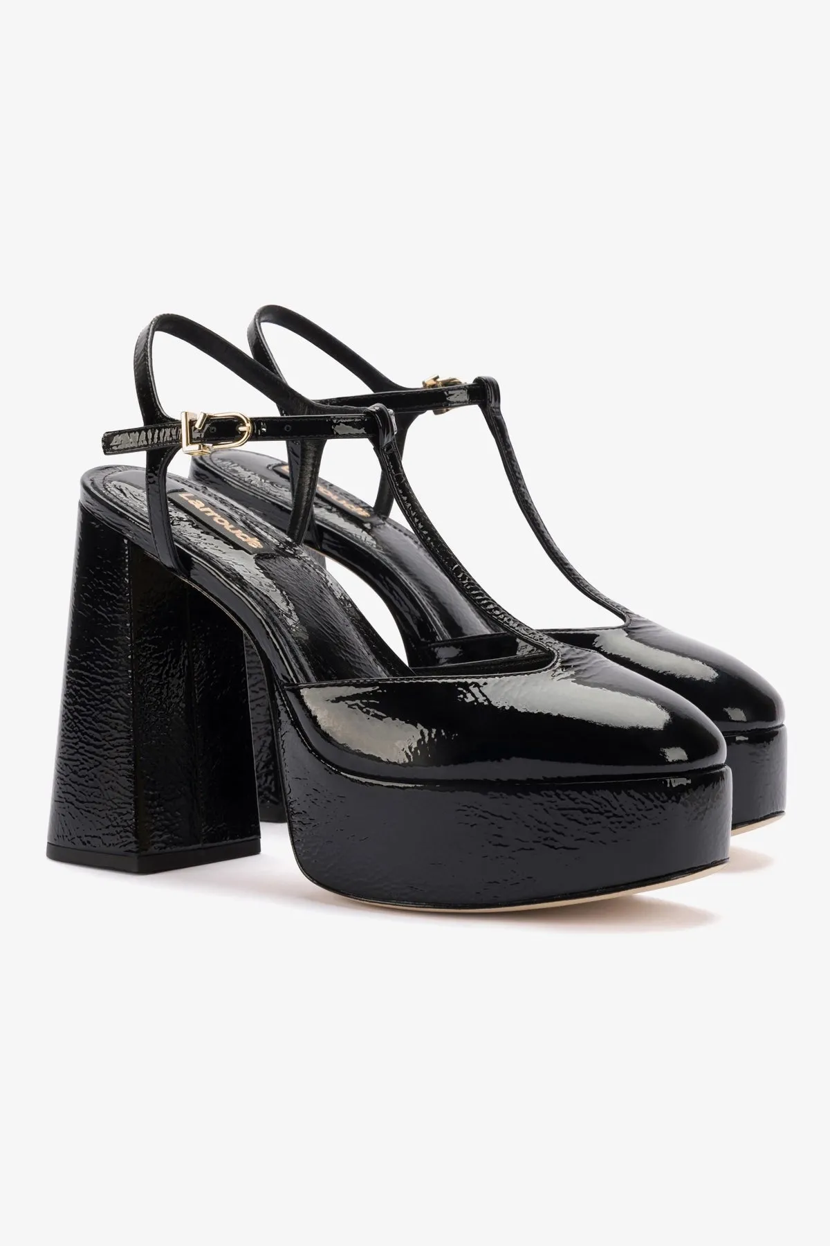 Pixie Pump In Black Cracked Patent Leather,Women Heel