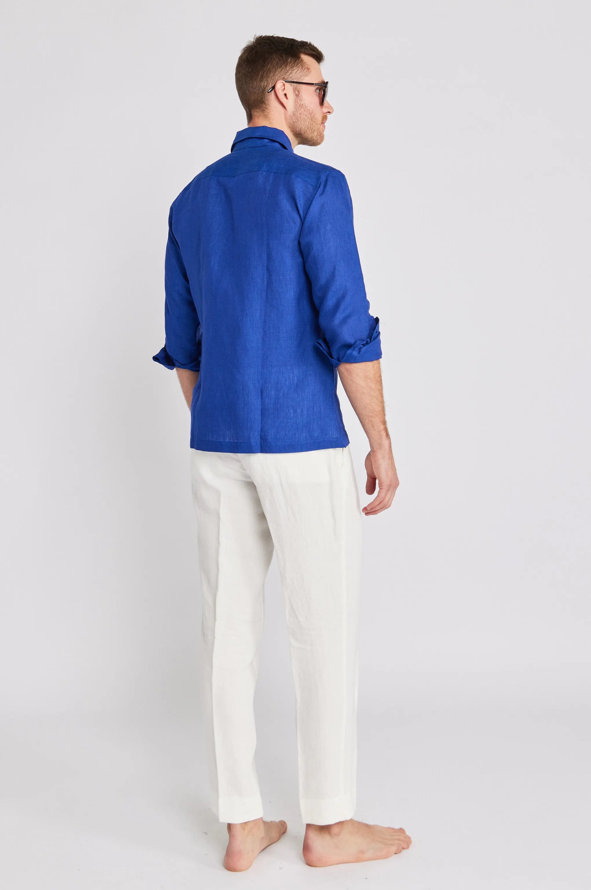 Positano Linen Work Shirt in Cobalt,Men