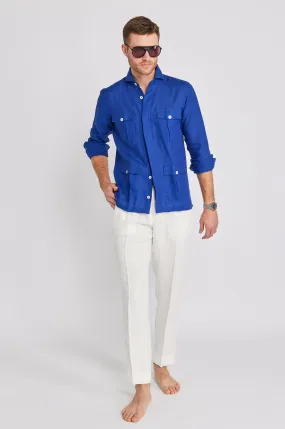 Positano Linen Work Shirt in Cobalt,Men