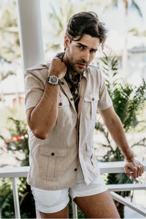 Positano S/S Work Shirt in Tan Linen,Men