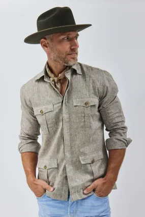 Positano Work Shirt in Light Brown Linen,Men