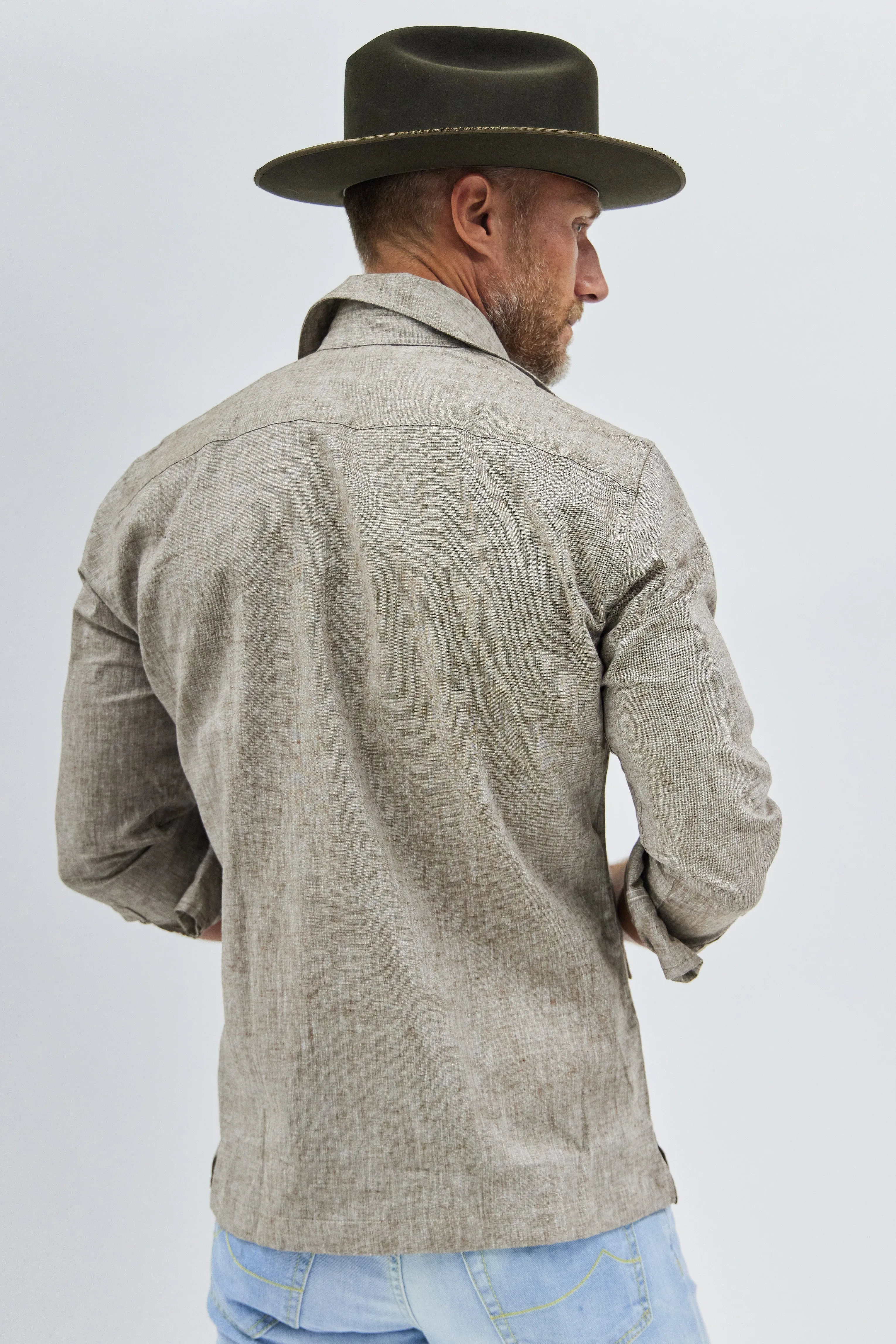 Positano Work Shirt in Light Brown Linen,Men