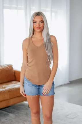 Pratt Ribbed Tank - Camel,Women Tank