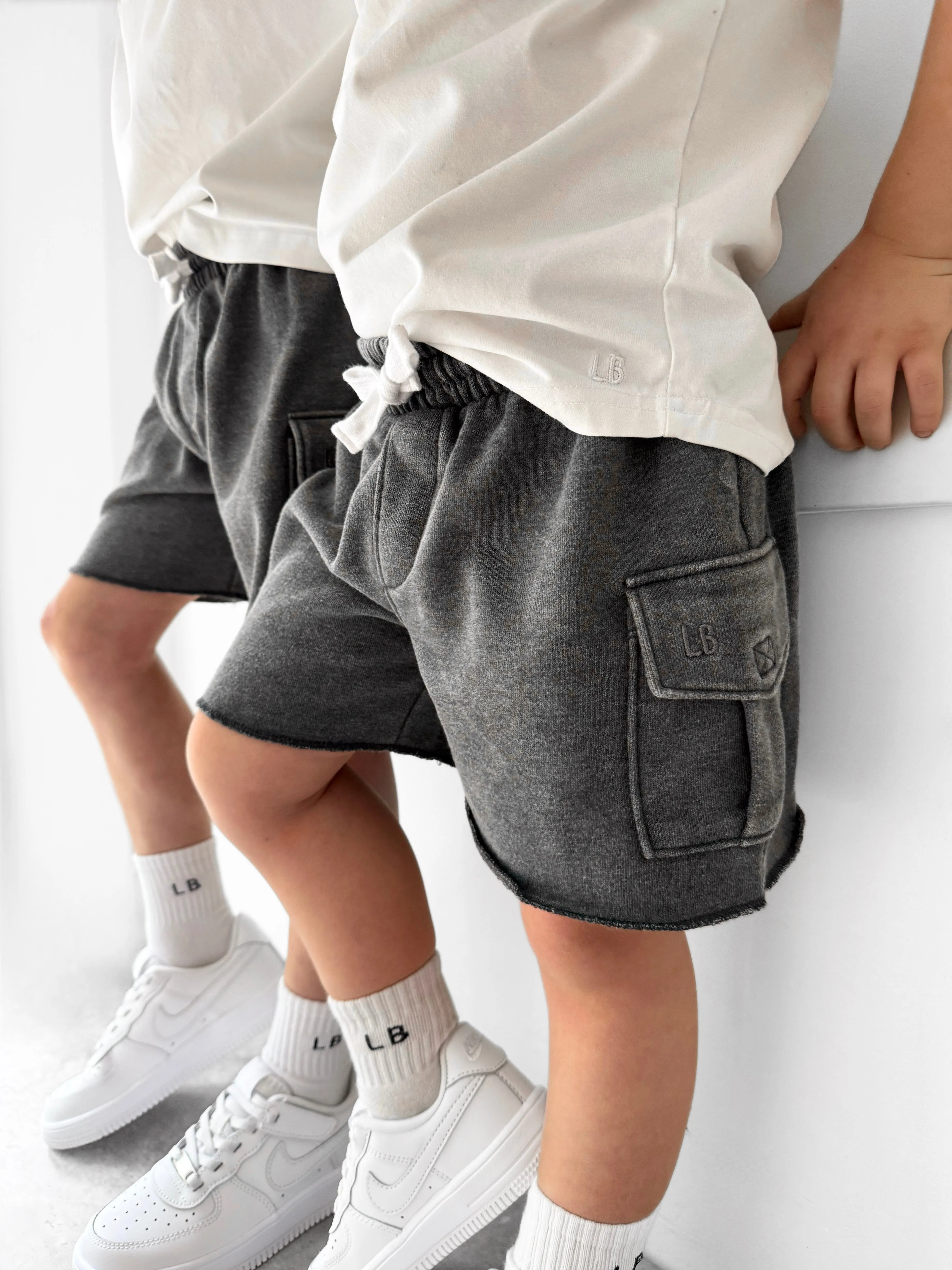 Raw Edge Cargo Short - Charcoal Wash,Kids