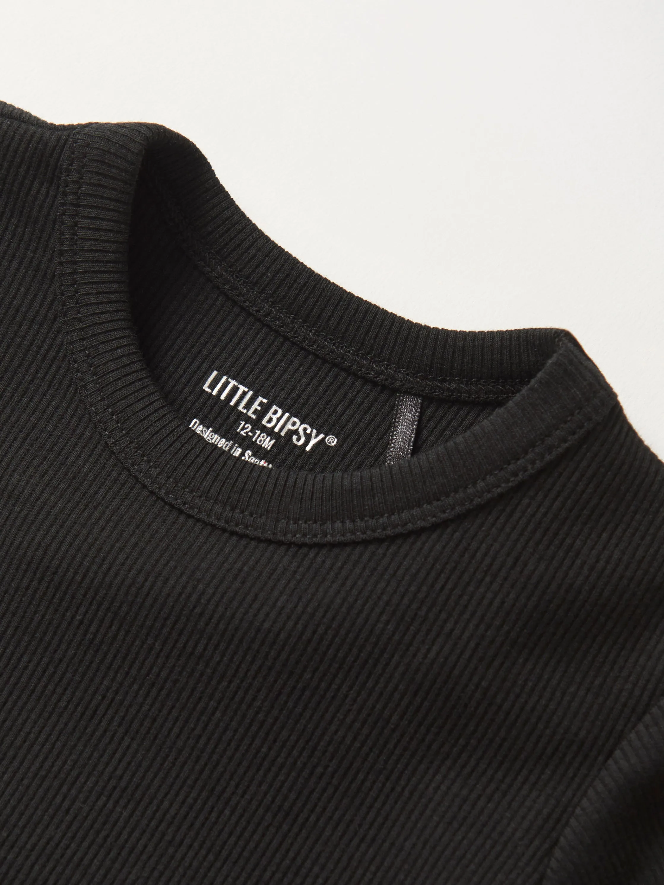 Ribbed Lettuce Trim Tee - Black,Kids