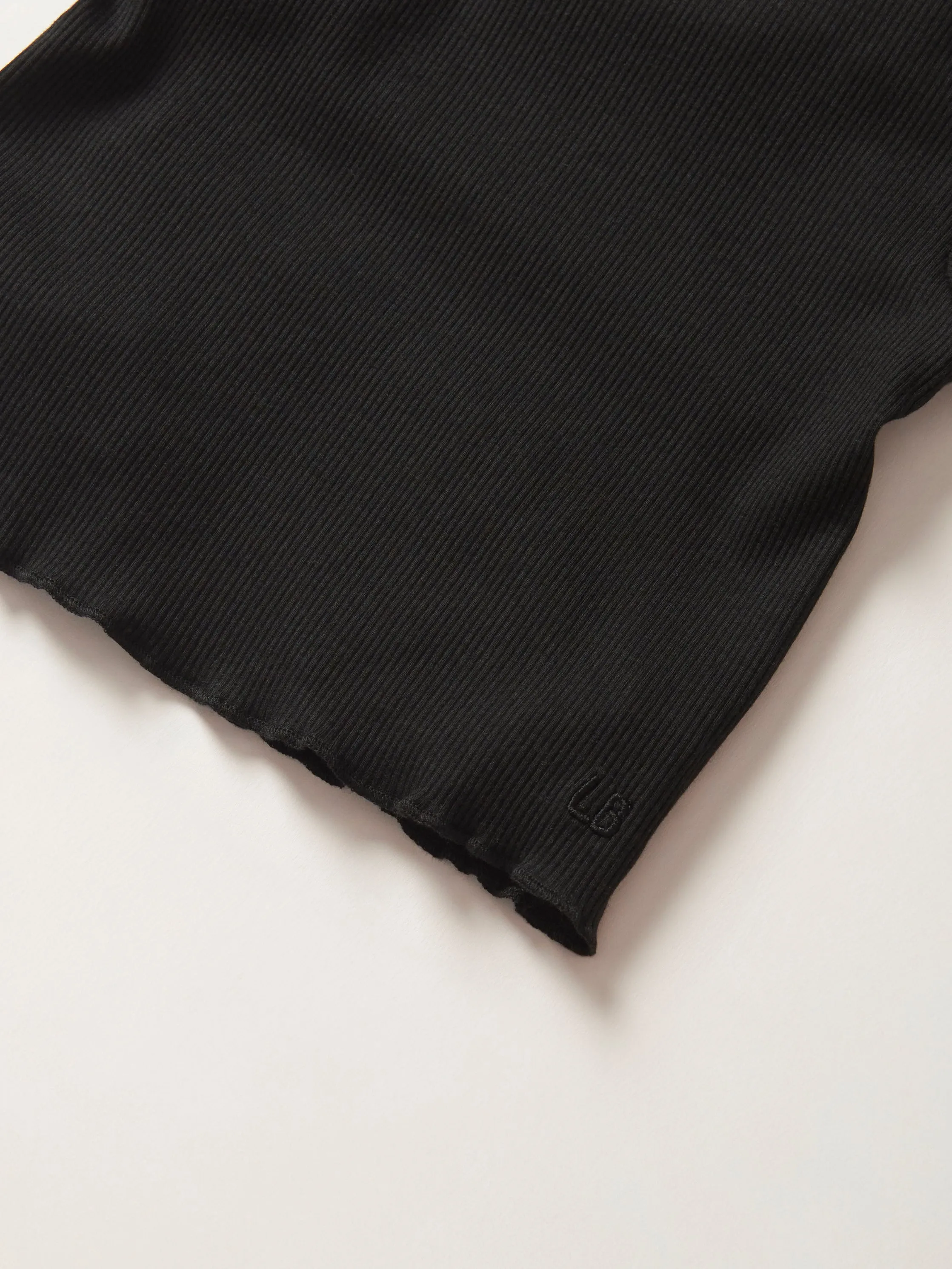 Ribbed Lettuce Trim Tee - Black,Kids