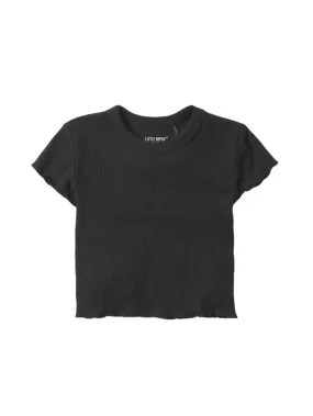 Ribbed Lettuce Trim Tee - Black,Kids