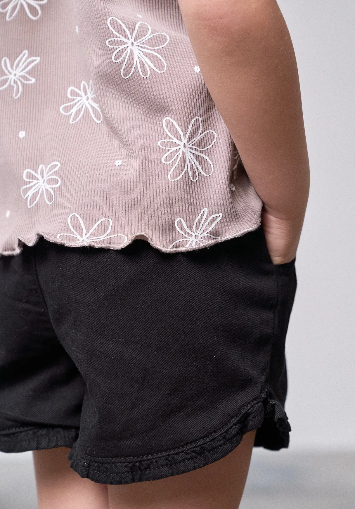 Ruffle Cotton Twill Short - Black,Kids