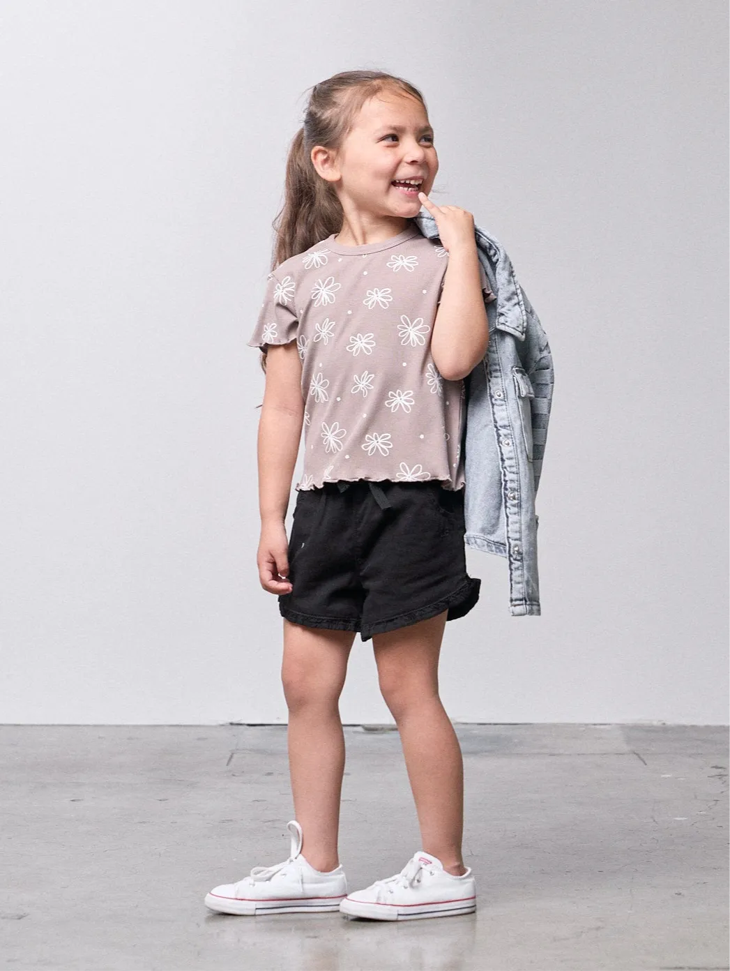 Ruffle Cotton Twill Short - Black,Kids