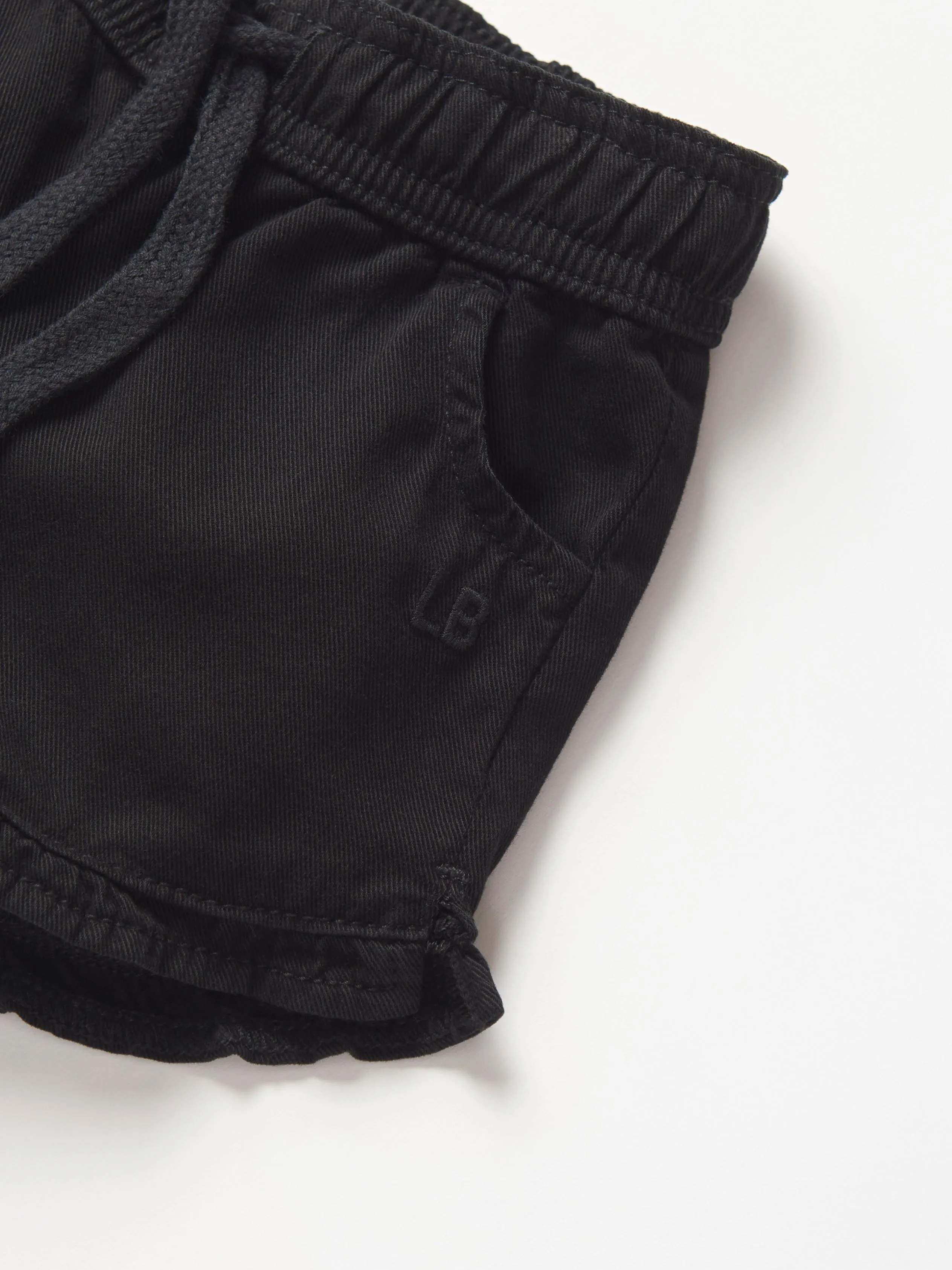 Ruffle Cotton Twill Short - Black,Kids