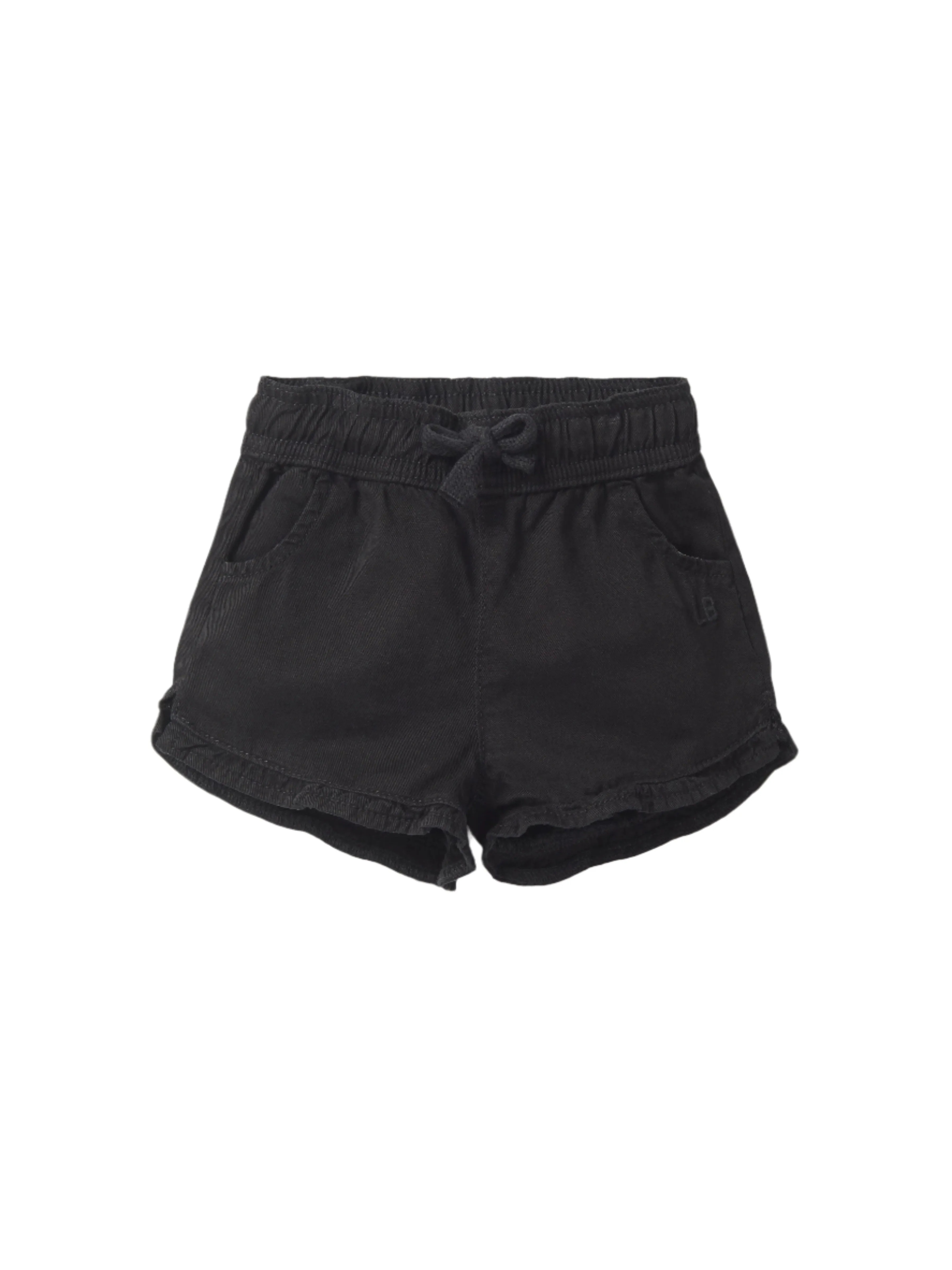 Ruffle Cotton Twill Short - Black,Kids