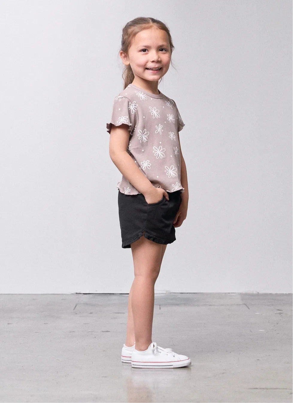 Ruffle Cotton Twill Short - Black,Kids