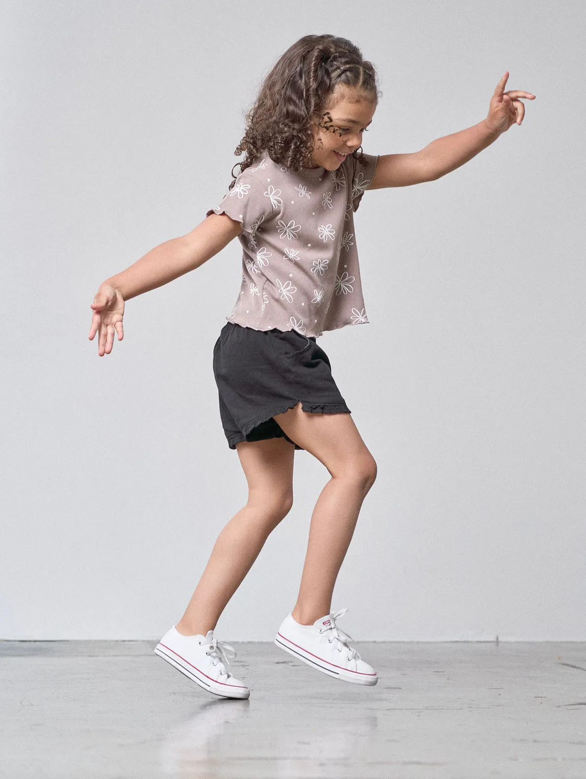 Ruffle Cotton Twill Short - Black,Kids