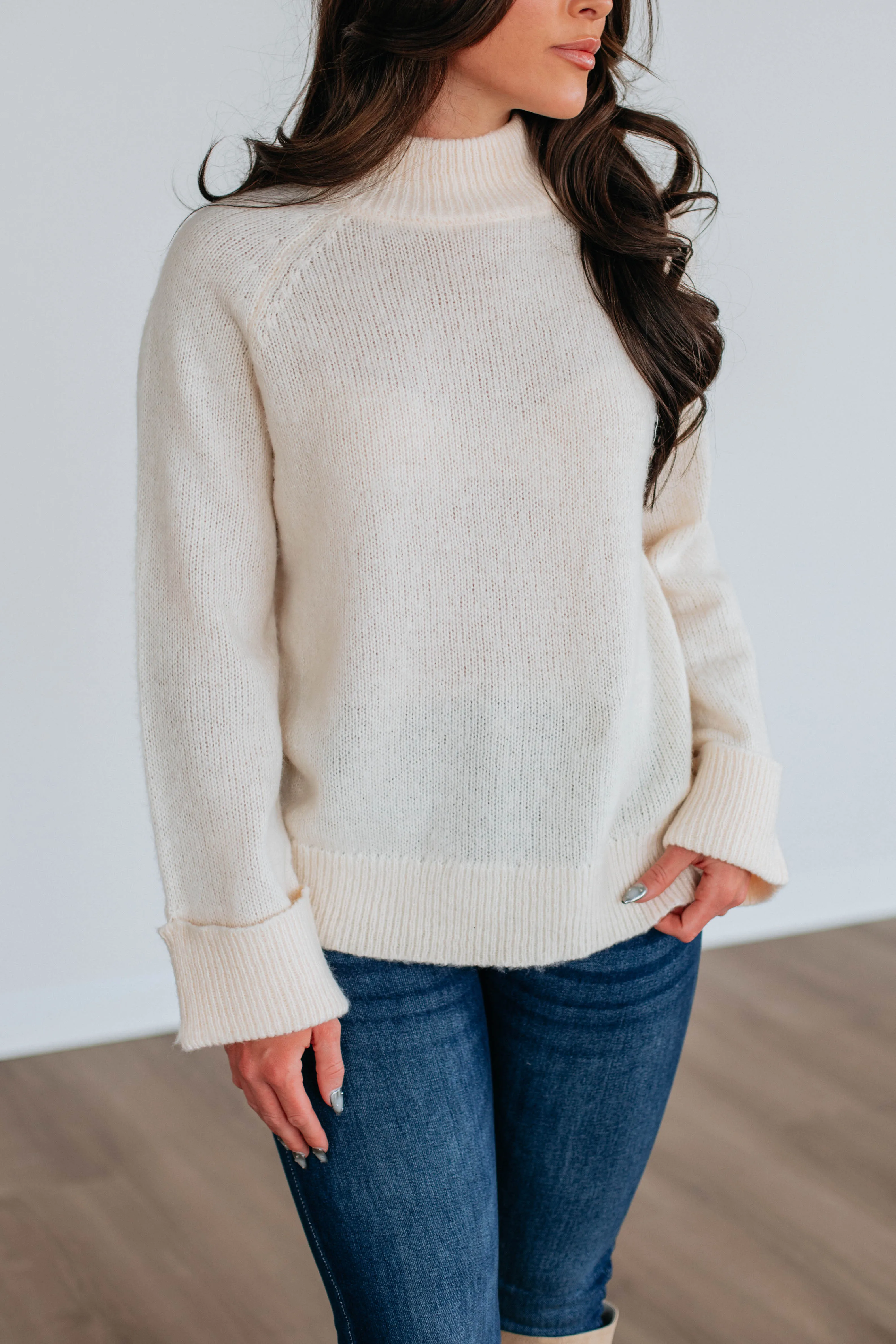 Samson Mock Neck Sweater - Cream,Women Sweater