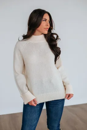Samson Mock Neck Sweater - Cream,Women Sweater