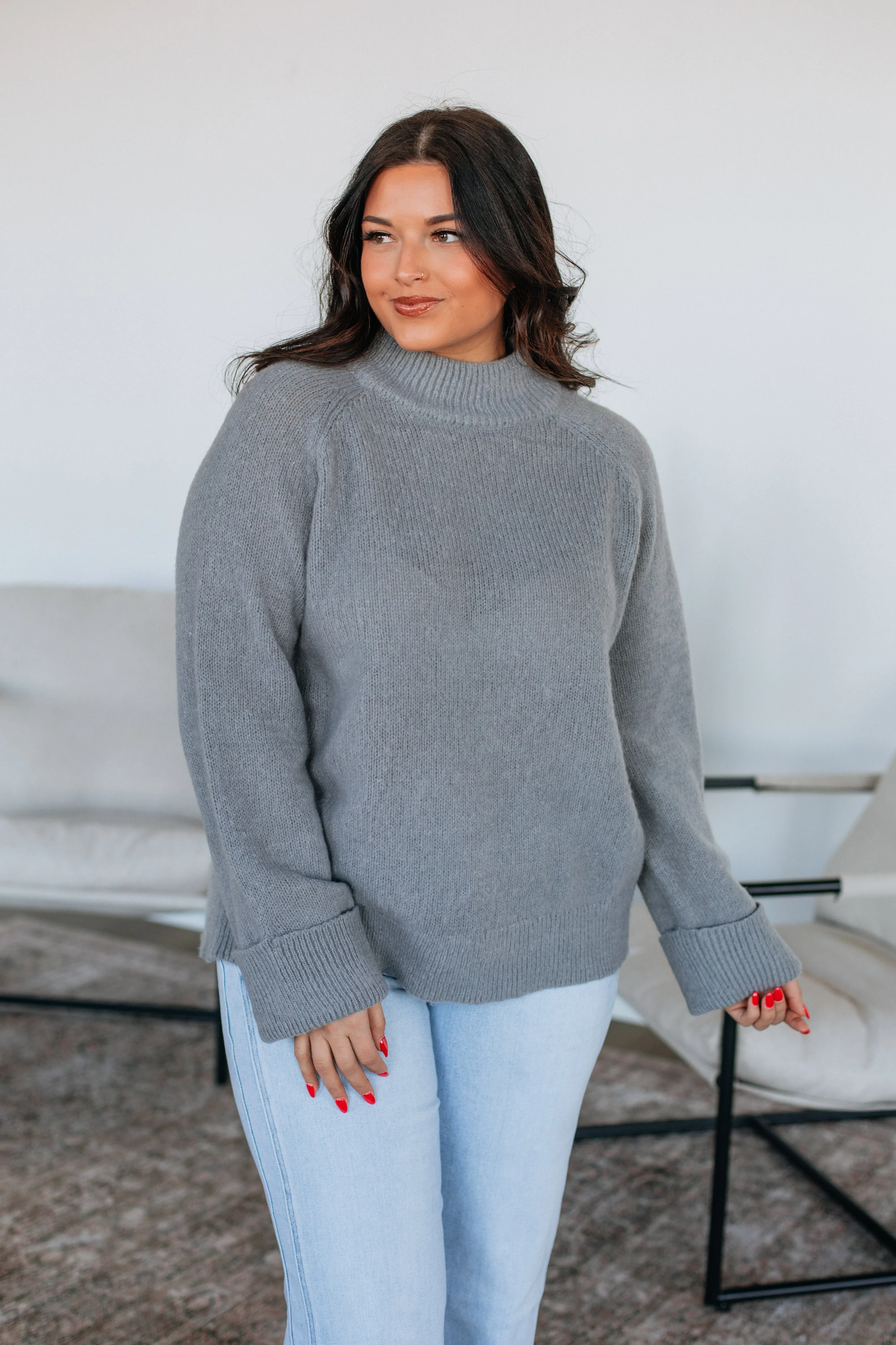 Samson Mock Neck Sweater - Grey,Women Sweater