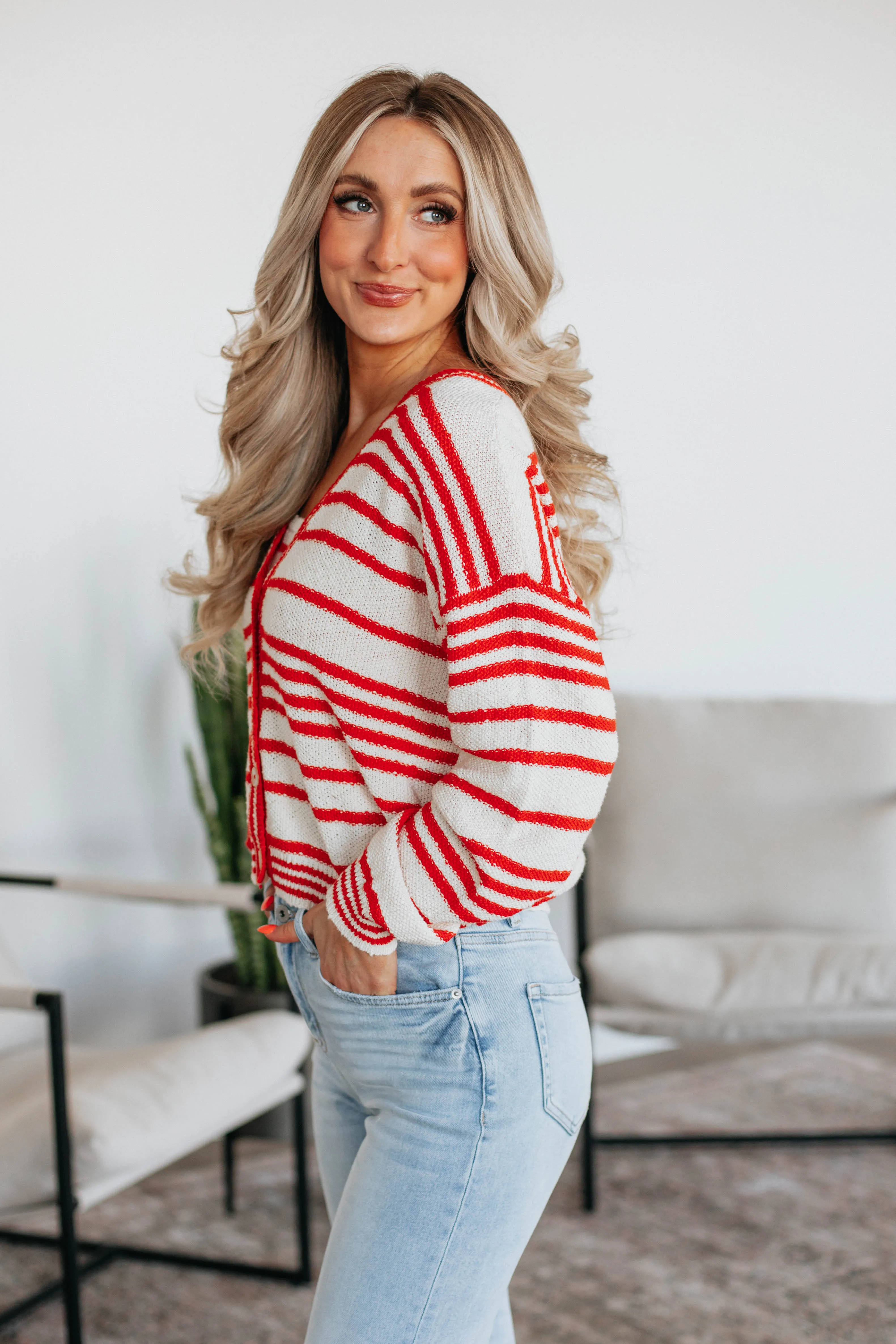 Scottie Striped Cardigan - Cherry Mix,Women Sweater