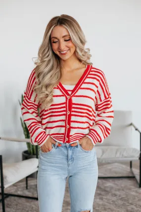 Scottie Striped Cardigan - Cherry Mix,Women Sweater