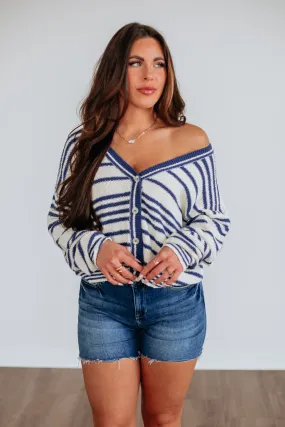Scottie Striped Cardigan - Navy Mix,Women Sweater