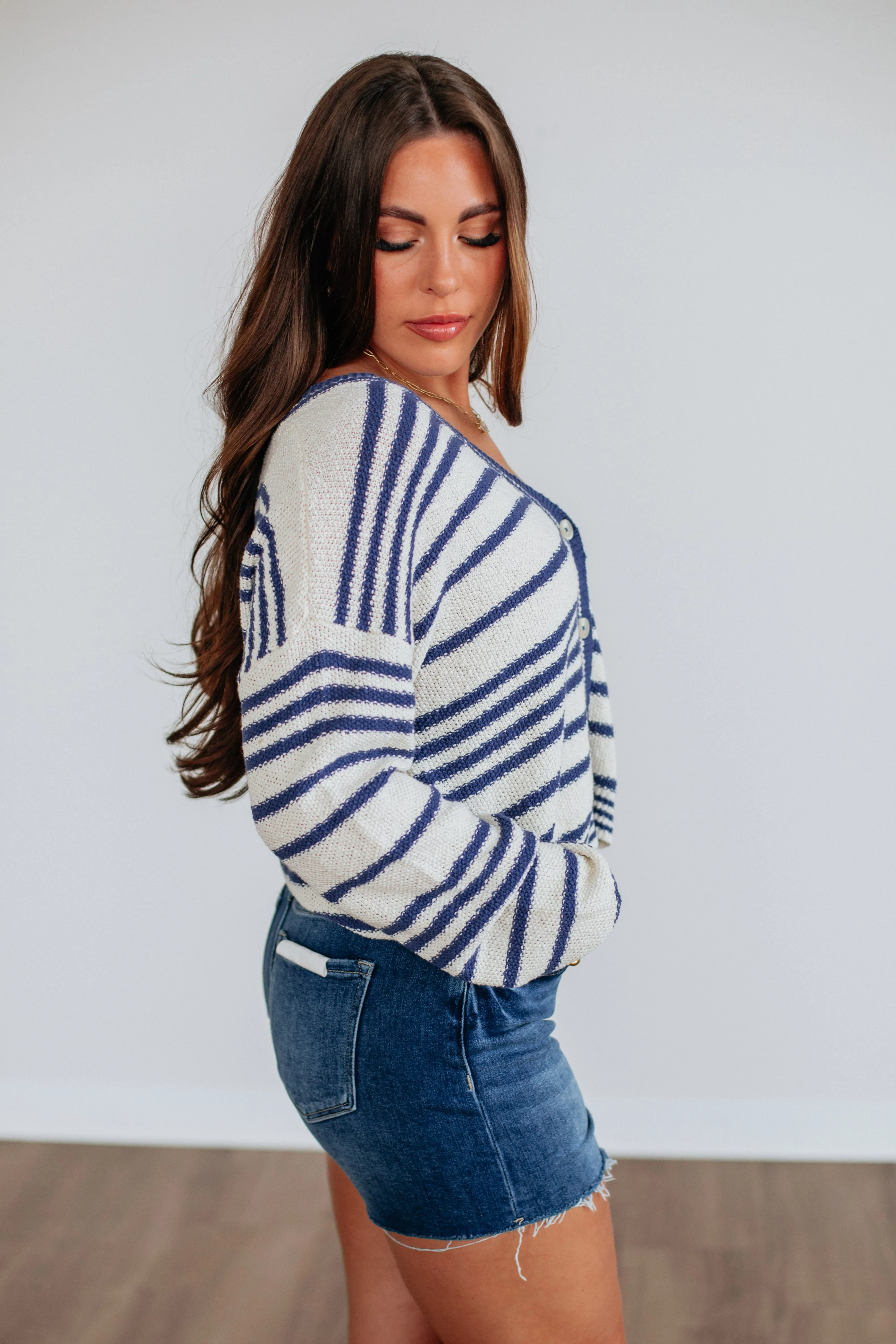 Scottie Striped Cardigan - Navy Mix,Women Sweater