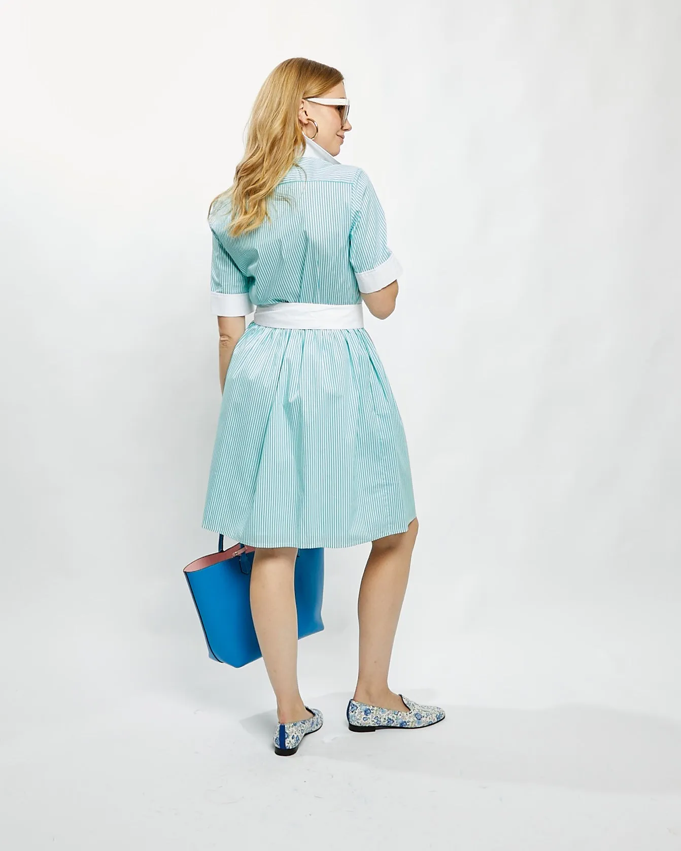 Short Coupe Dress in Aqua Stripe,Women