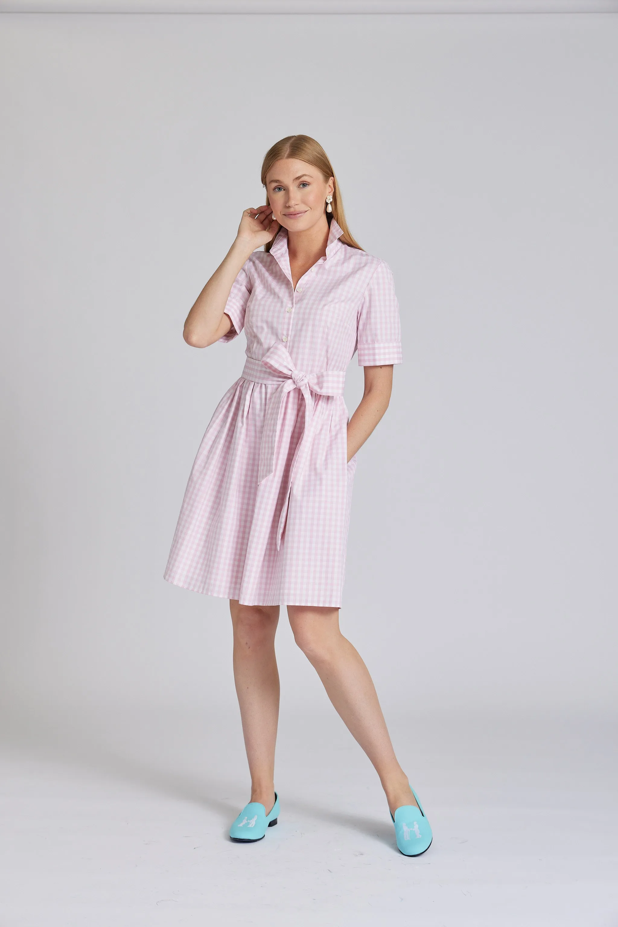 Short Coupe Dress in Pink Gingham,Women
