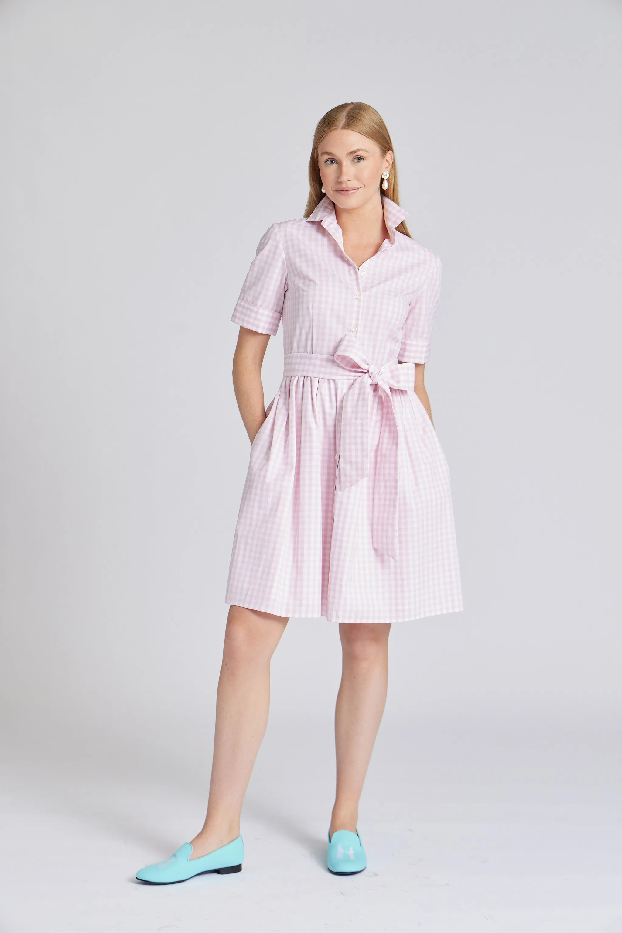 Short Coupe Dress in Pink Gingham,Women
