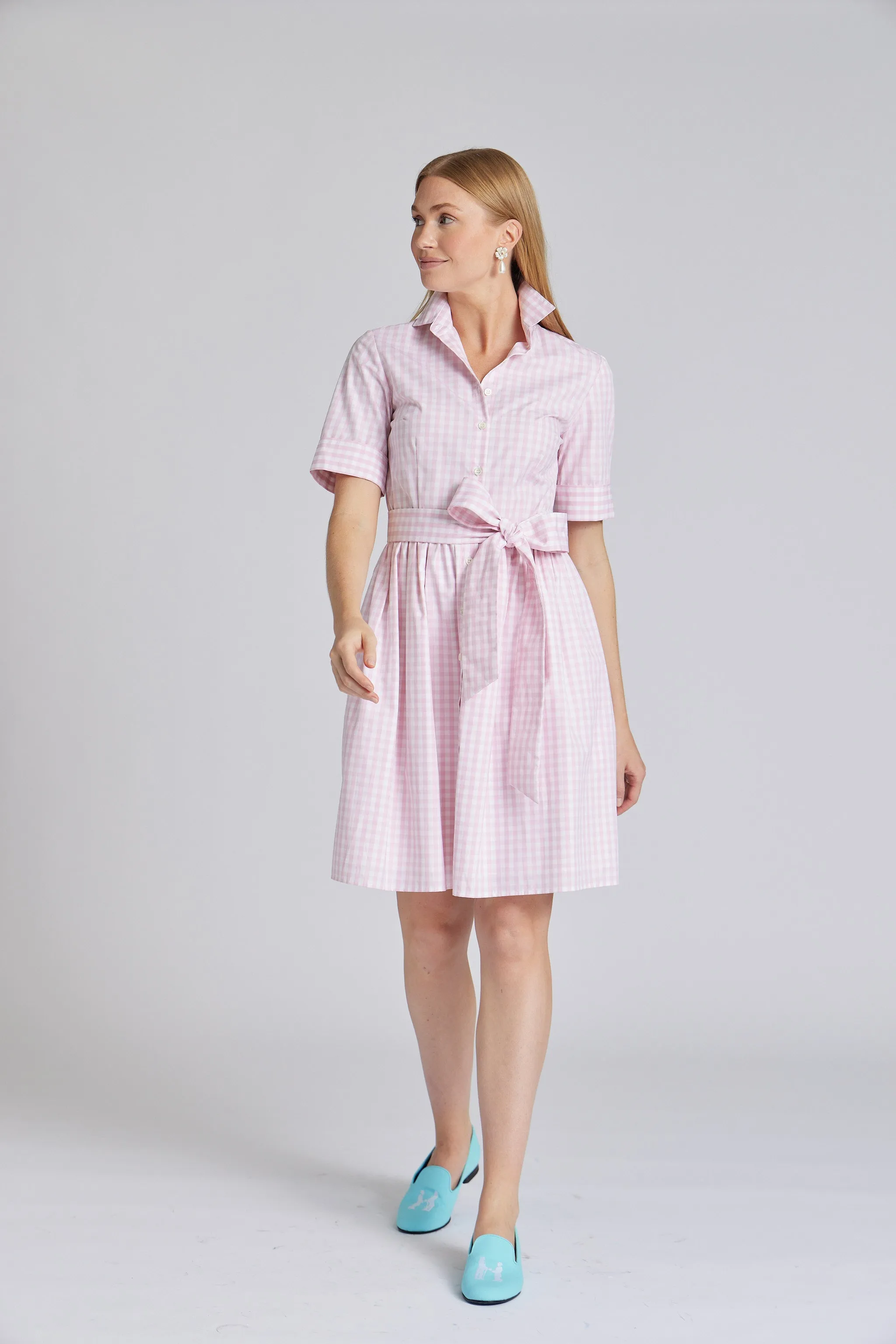 Short Coupe Dress in Pink Gingham,Women