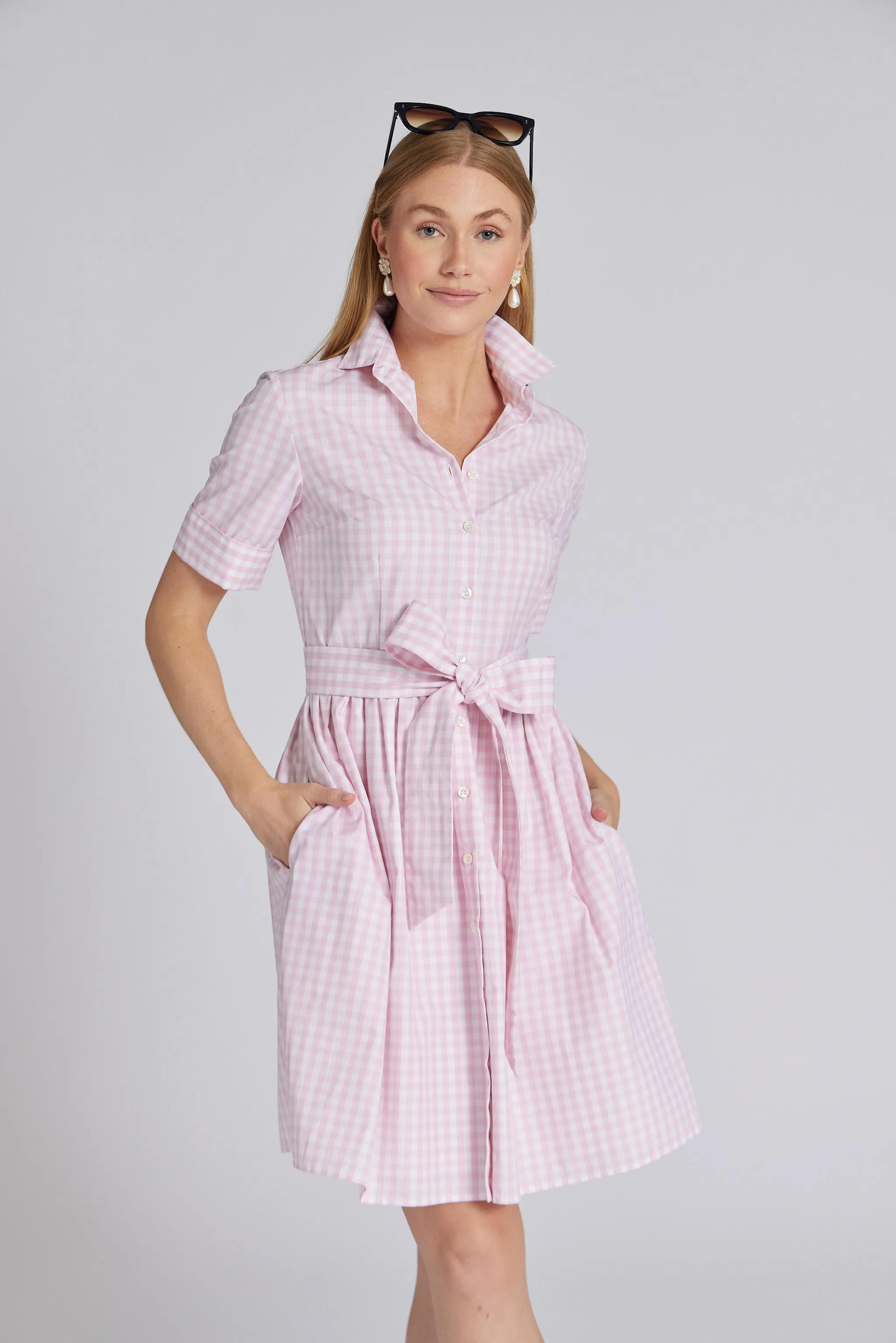 Short Coupe Dress in Pink Gingham,Women