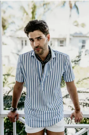 S/S Performance Popover in Light Blue Awning Stripe,Men