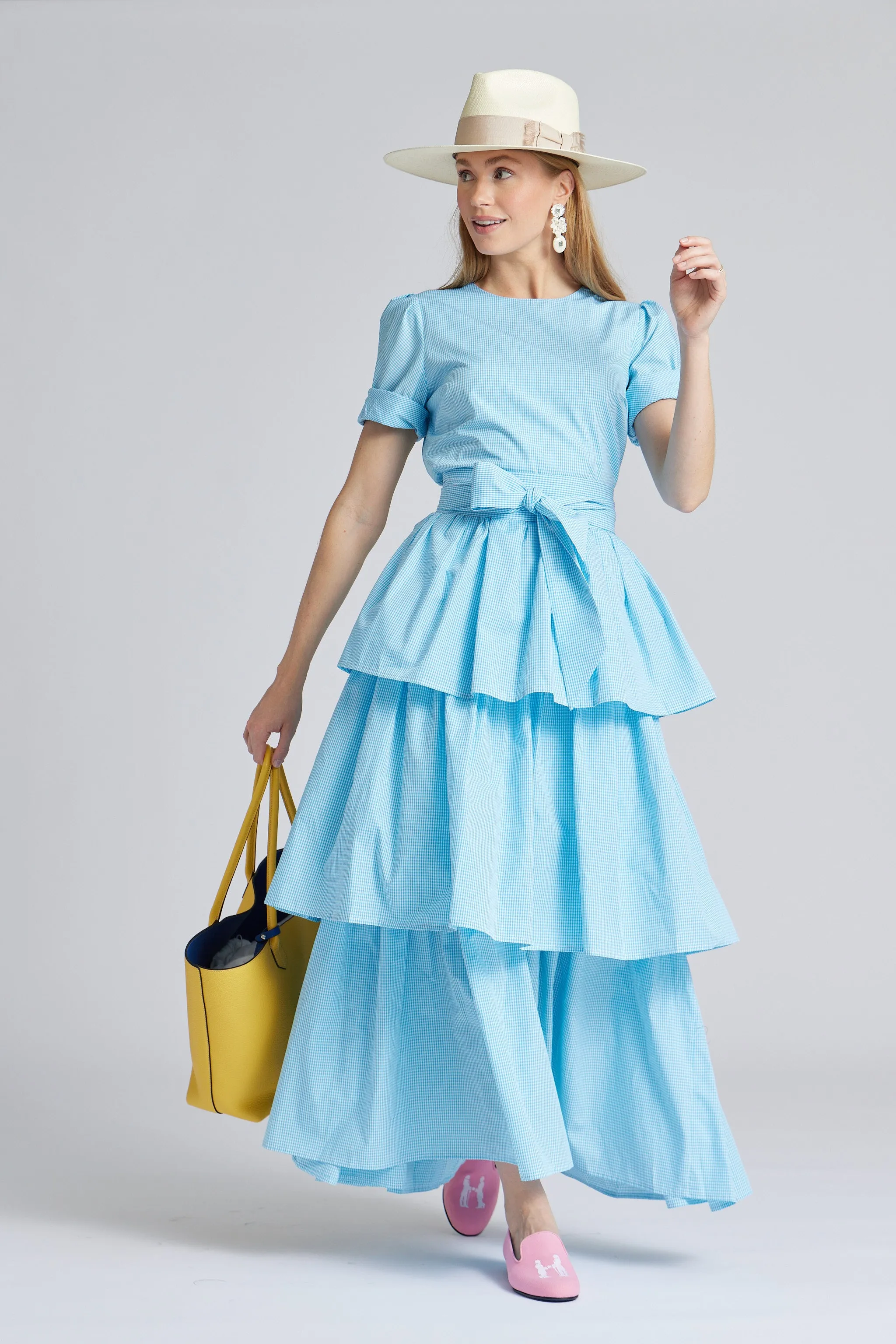 Stacy Dress in Aqua Gingham,Women